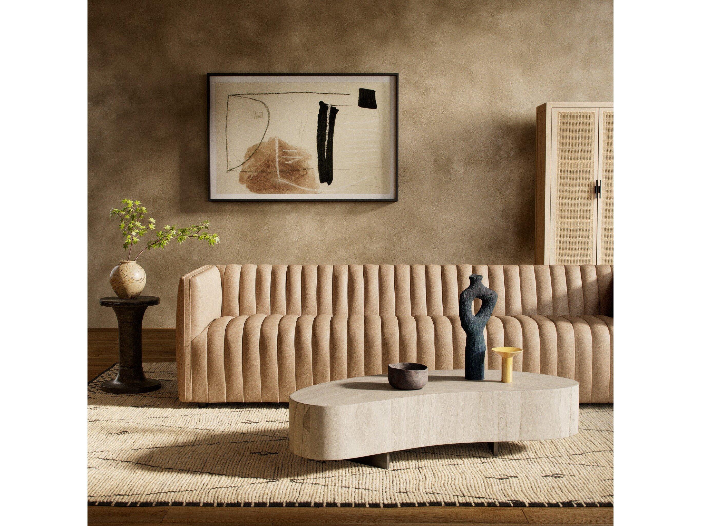 Four Hands Grayson Augustine Palermo Drift Brown Leather Sofa