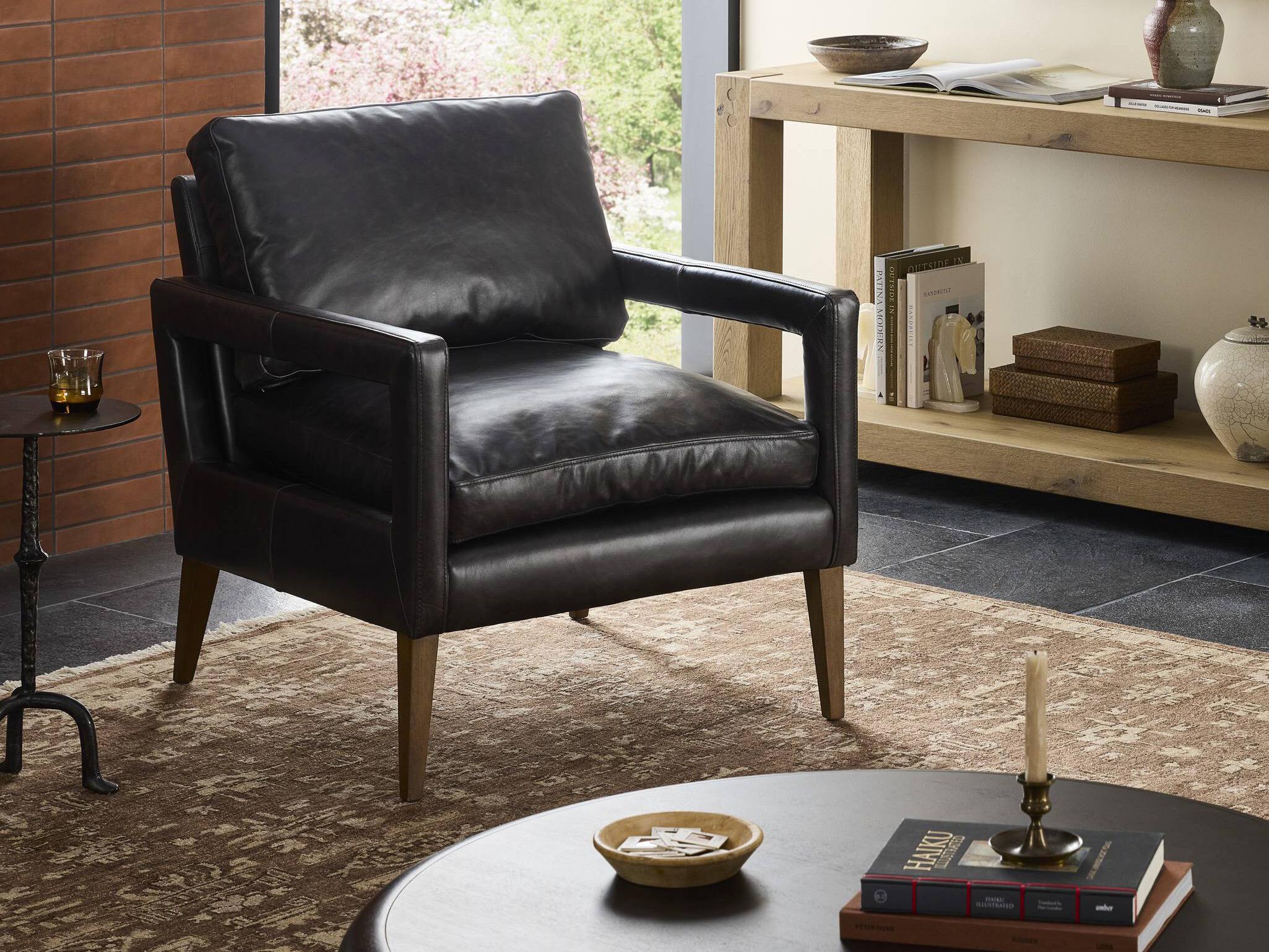 Four Hands Grayson Olson Sonoma Black Leather Accent Chair