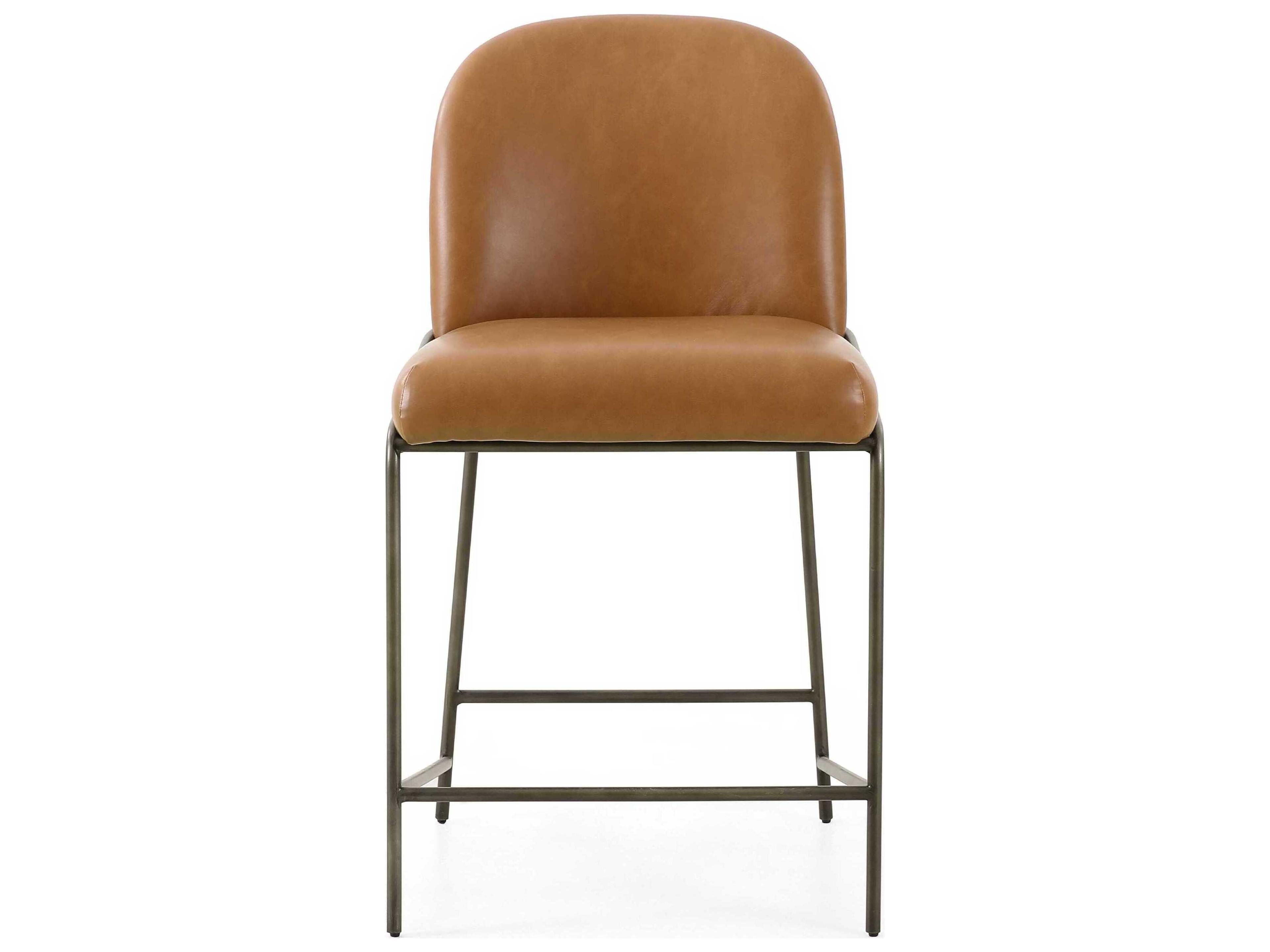 Four Hands Grayson Astrud Leather Brushed Slate Sierra Butterscotch Counter Stool