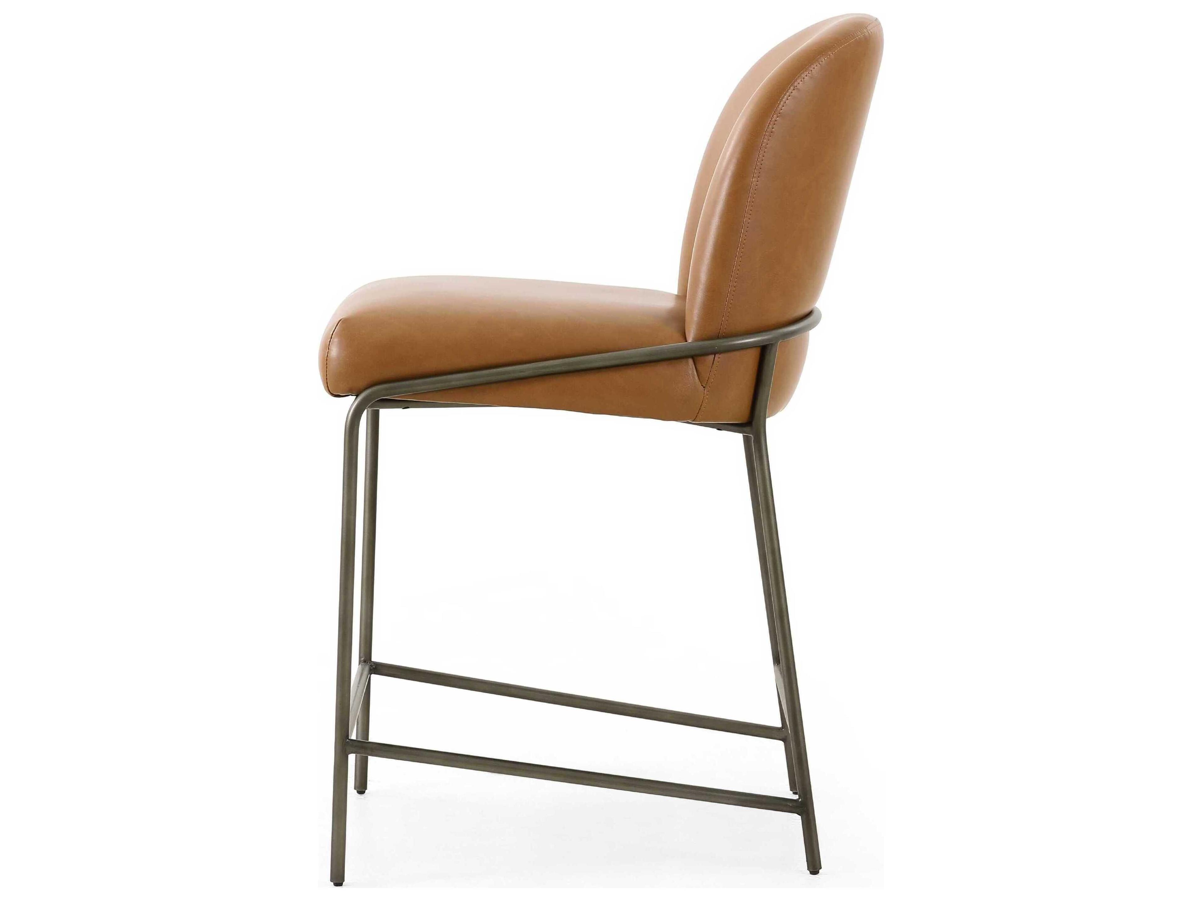 Four Hands Grayson Astrud Leather Brushed Slate Sierra Butterscotch Counter Stool