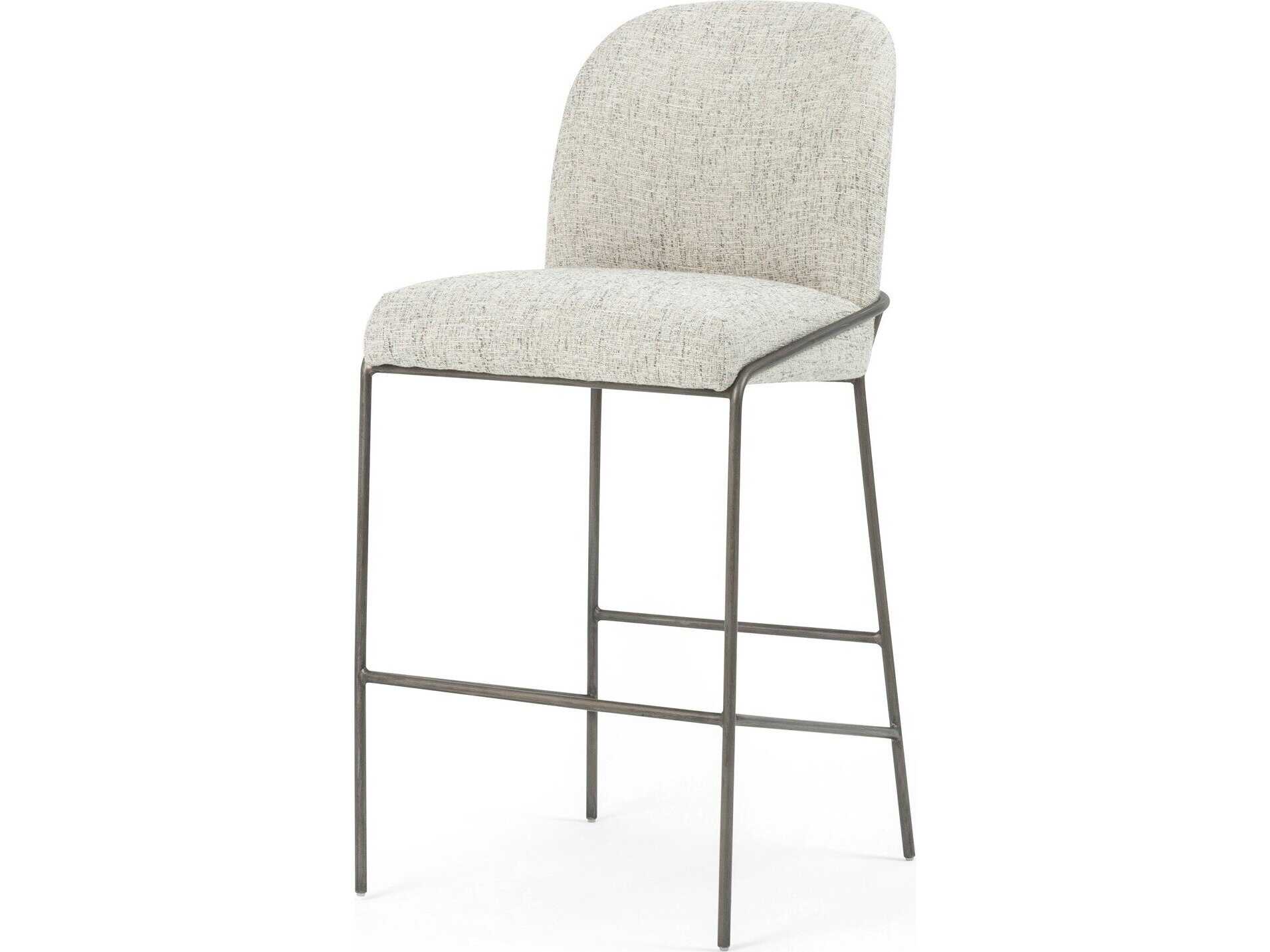 Four Hands Grayson Astrud Upholstered Lyon Pewter Brushed Slate Bar Stool