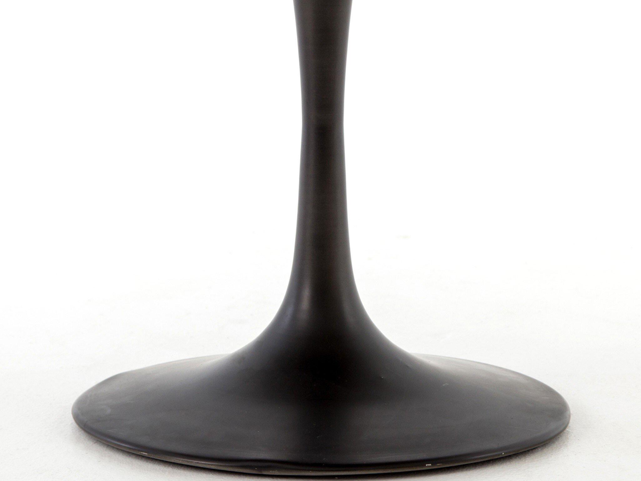 Four Hands Hughes Powell Round Wood Bright Brass Clad Dark Rustic Black Light Burnt Oak Dining Table