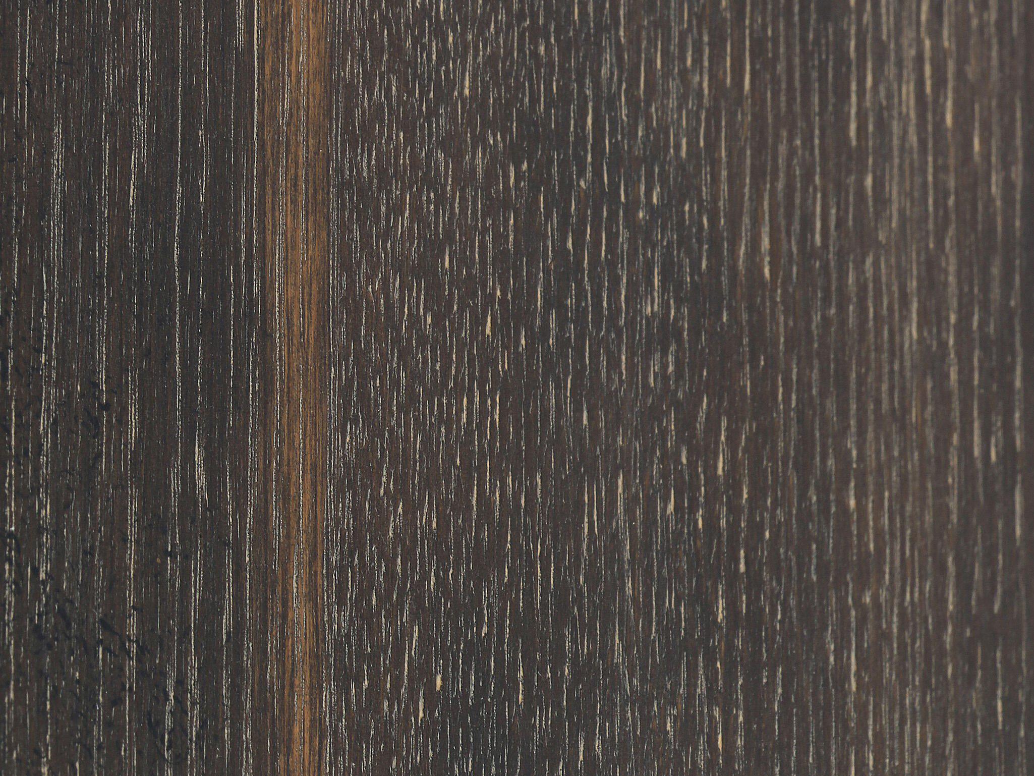 Four Hands Hughes Powell Round Wood Dark Rustic Black English Brown Oak Veneer Dining Table