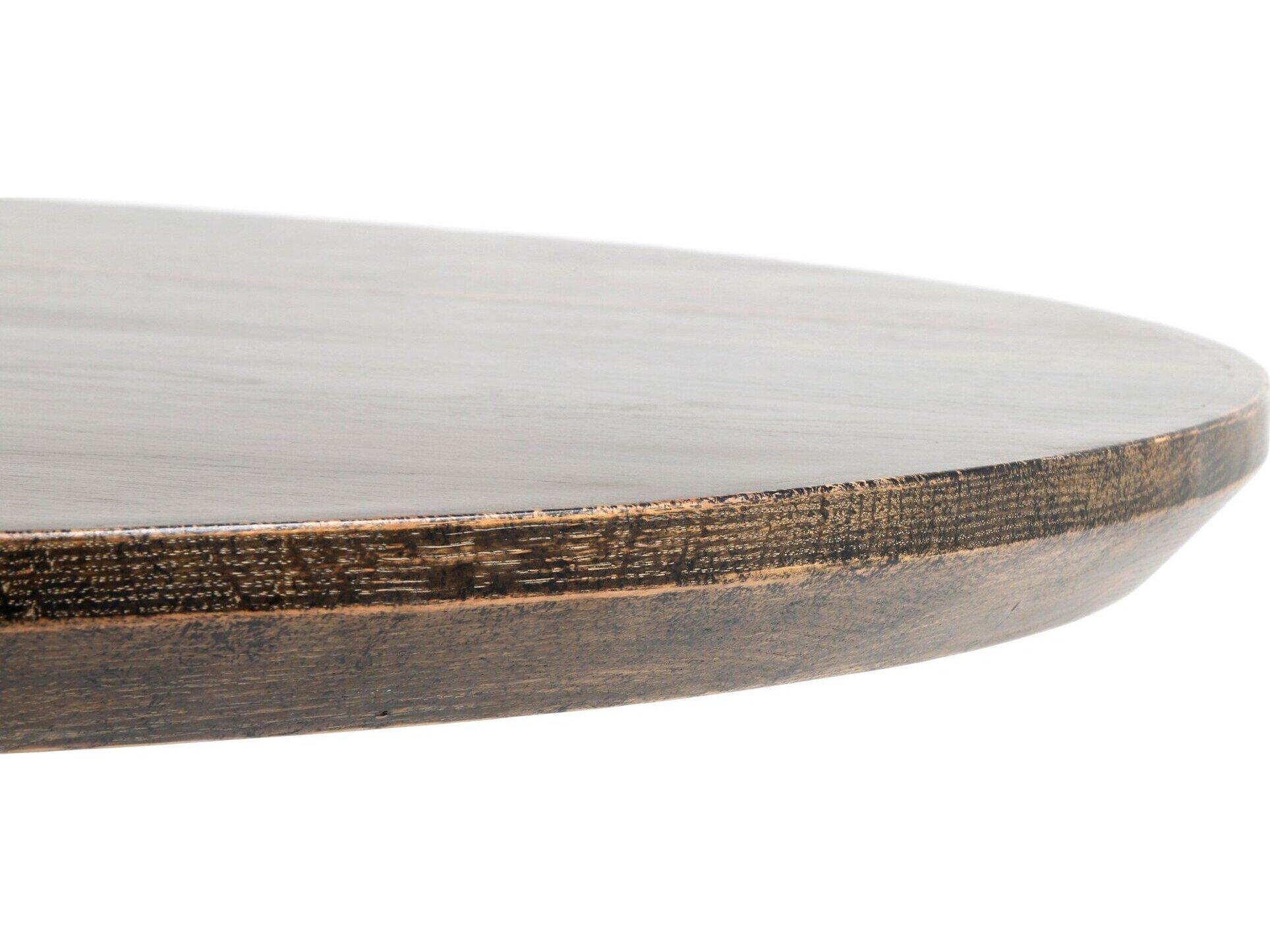 Four Hands Hughes Powell Round Wood Dark Rustic Black English Brown Oak Veneer Dining Table