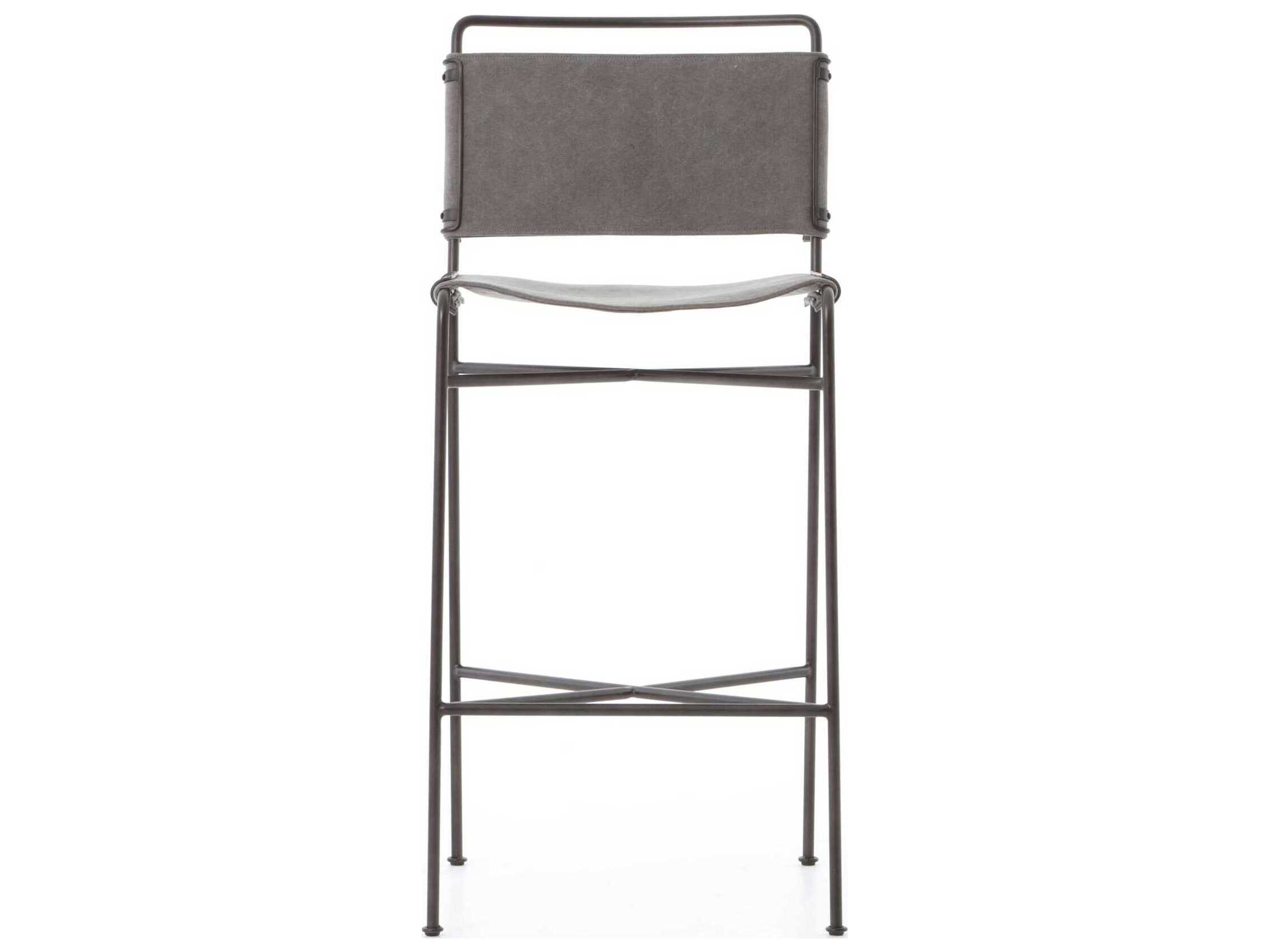 Four Hands Irondale Wharton Upholstered Stonewash Grey Waxed Black Bar Stool