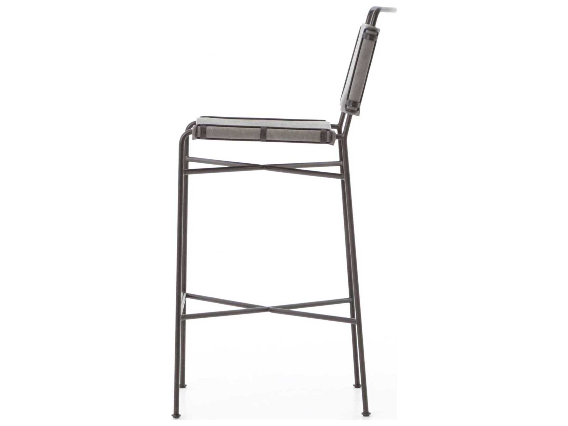 Four Hands Irondale Wharton Upholstered Stonewash Grey Waxed Black Bar Stool