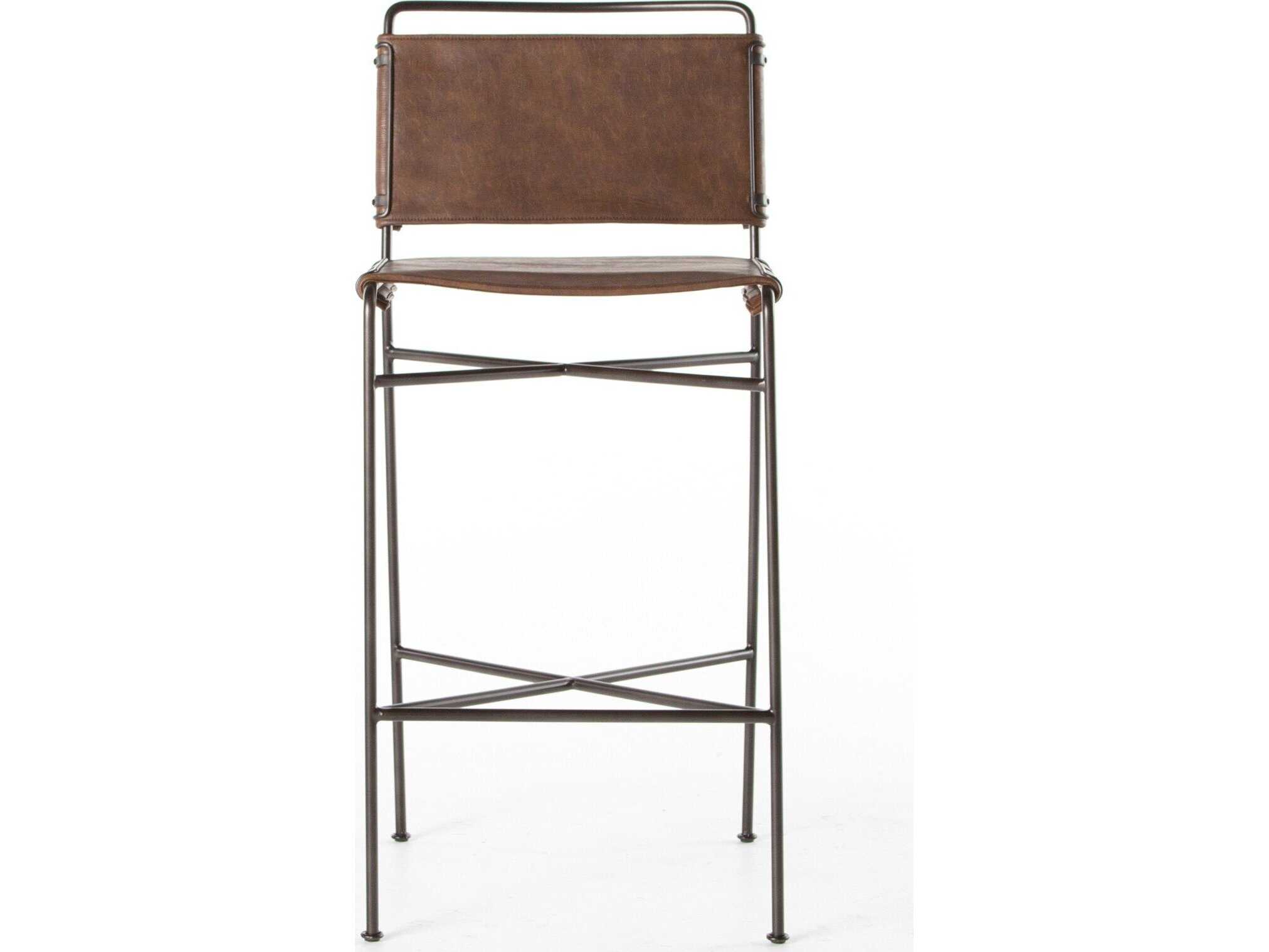 Four Hands Irondale Wharton Distressed Brown Waxed Black Bar Stool