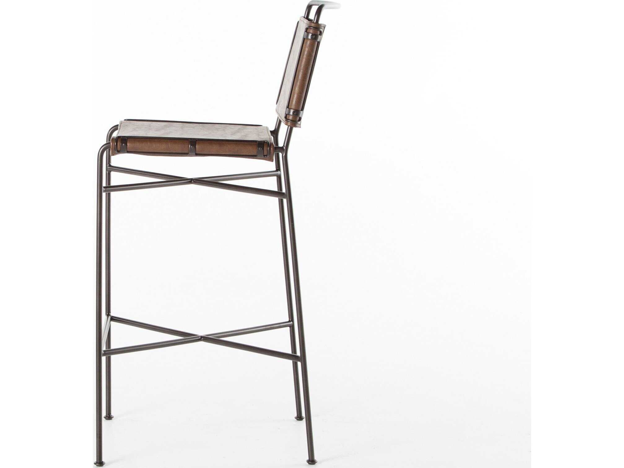 Four Hands Irondale Wharton Distressed Brown Waxed Black Bar Stool