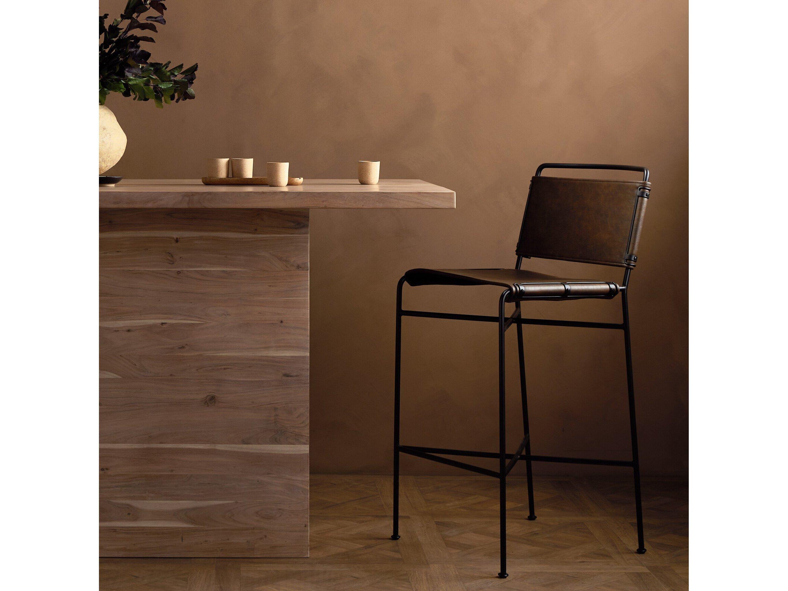 Four Hands Irondale Wharton Distressed Brown Waxed Black Bar Stool