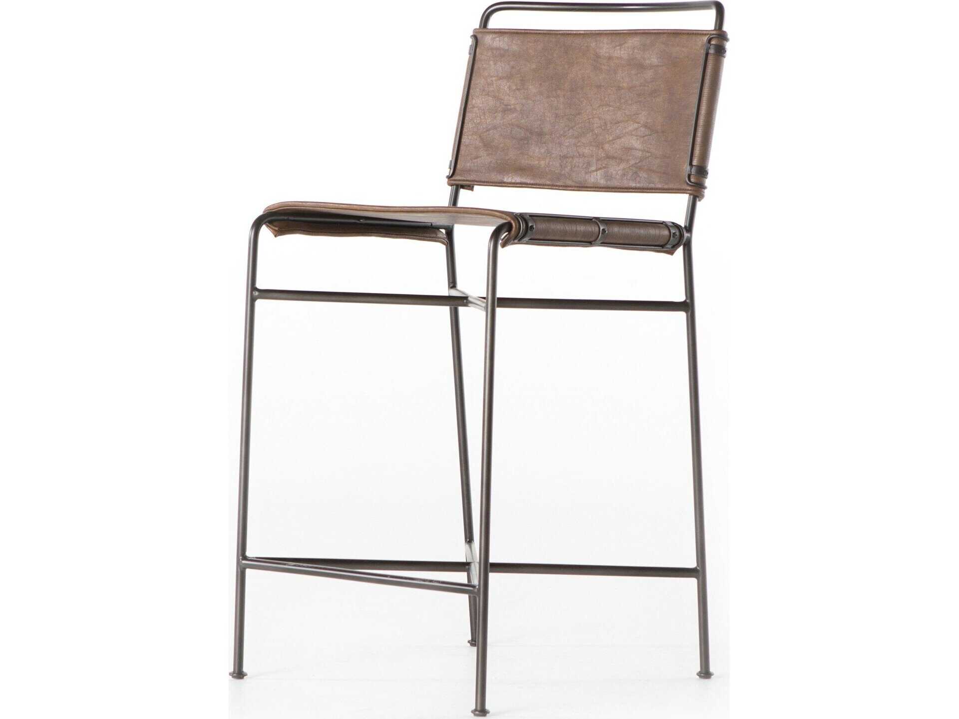 Four Hands Irondale Wharton Distressed Brown Waxed Black Counter Stool