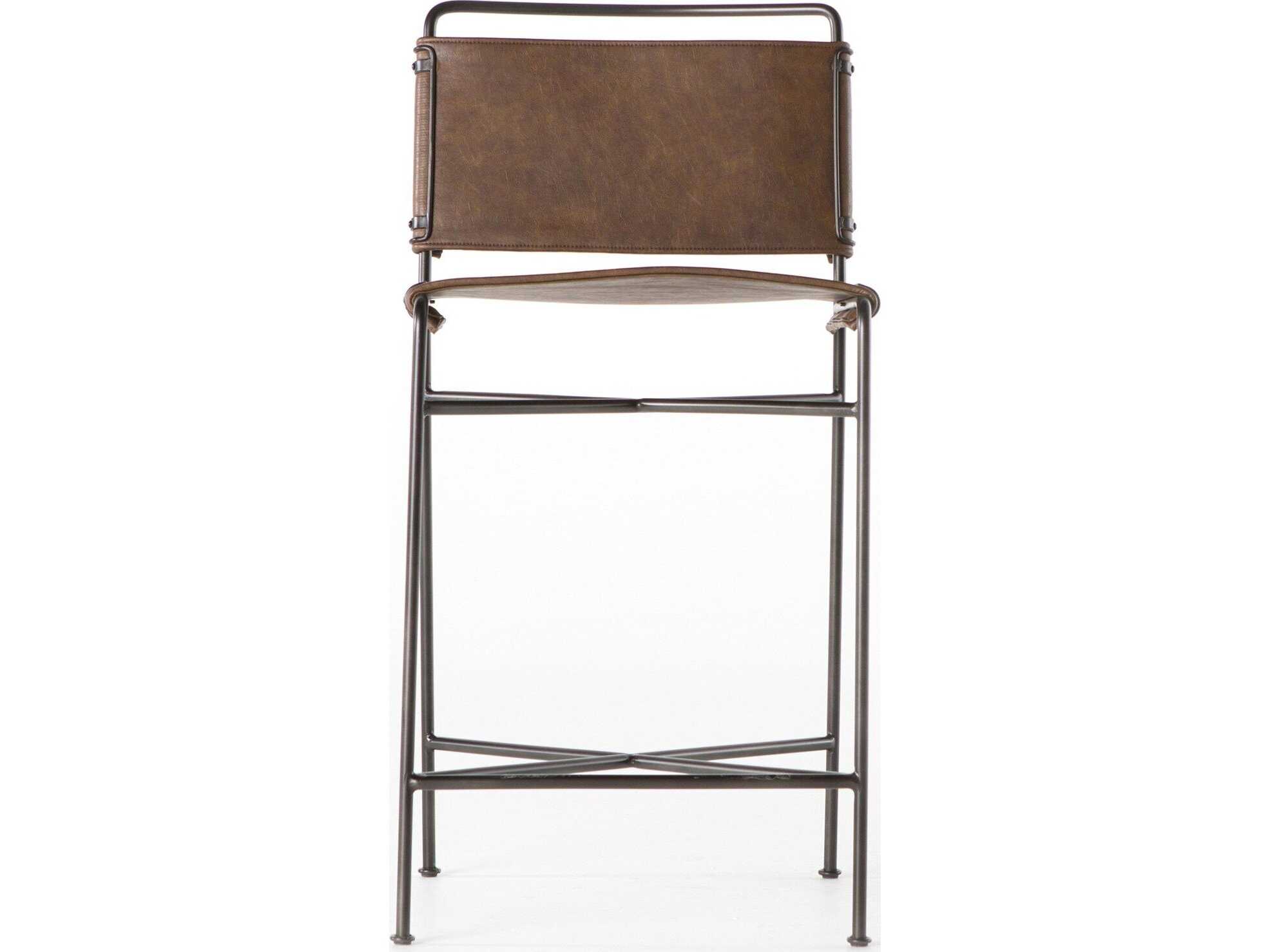 Four Hands Irondale Wharton Distressed Brown Waxed Black Counter Stool