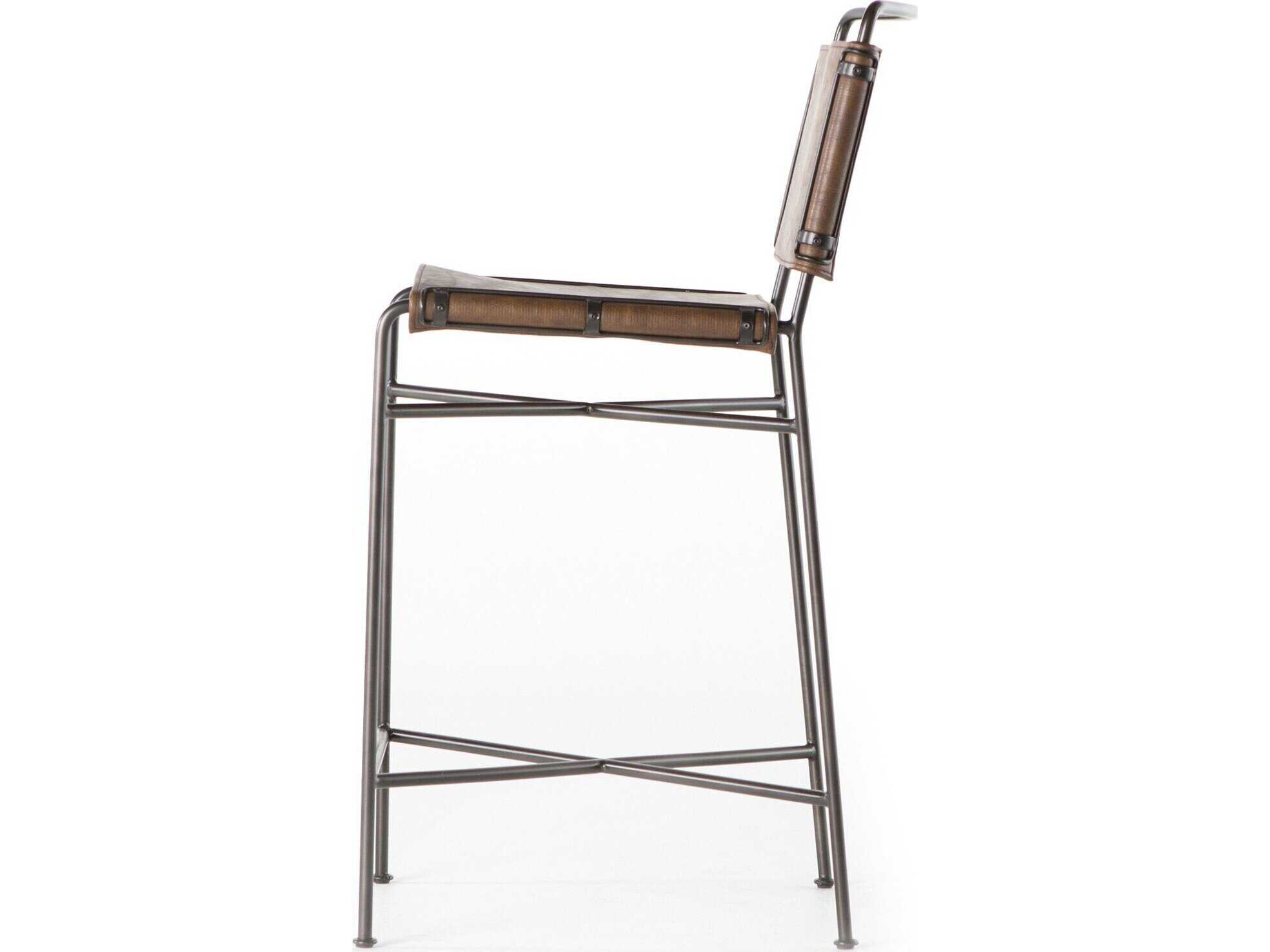 Four Hands Irondale Wharton Distressed Brown Waxed Black Counter Stool