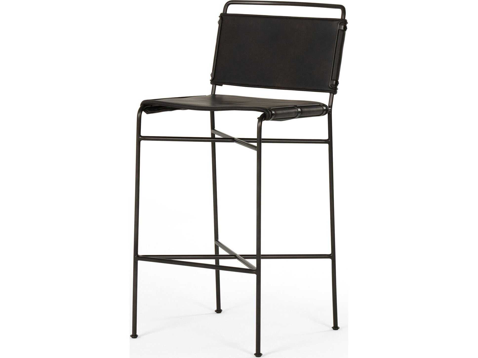 Four Hands Irondale Wharton Distressed Black Waxed Bar Stool