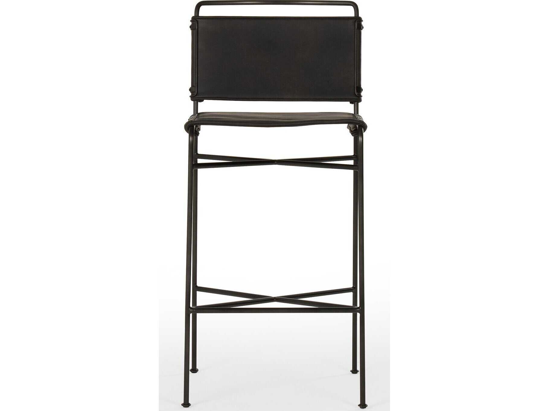 Four Hands Irondale Wharton Distressed Black Waxed Bar Stool