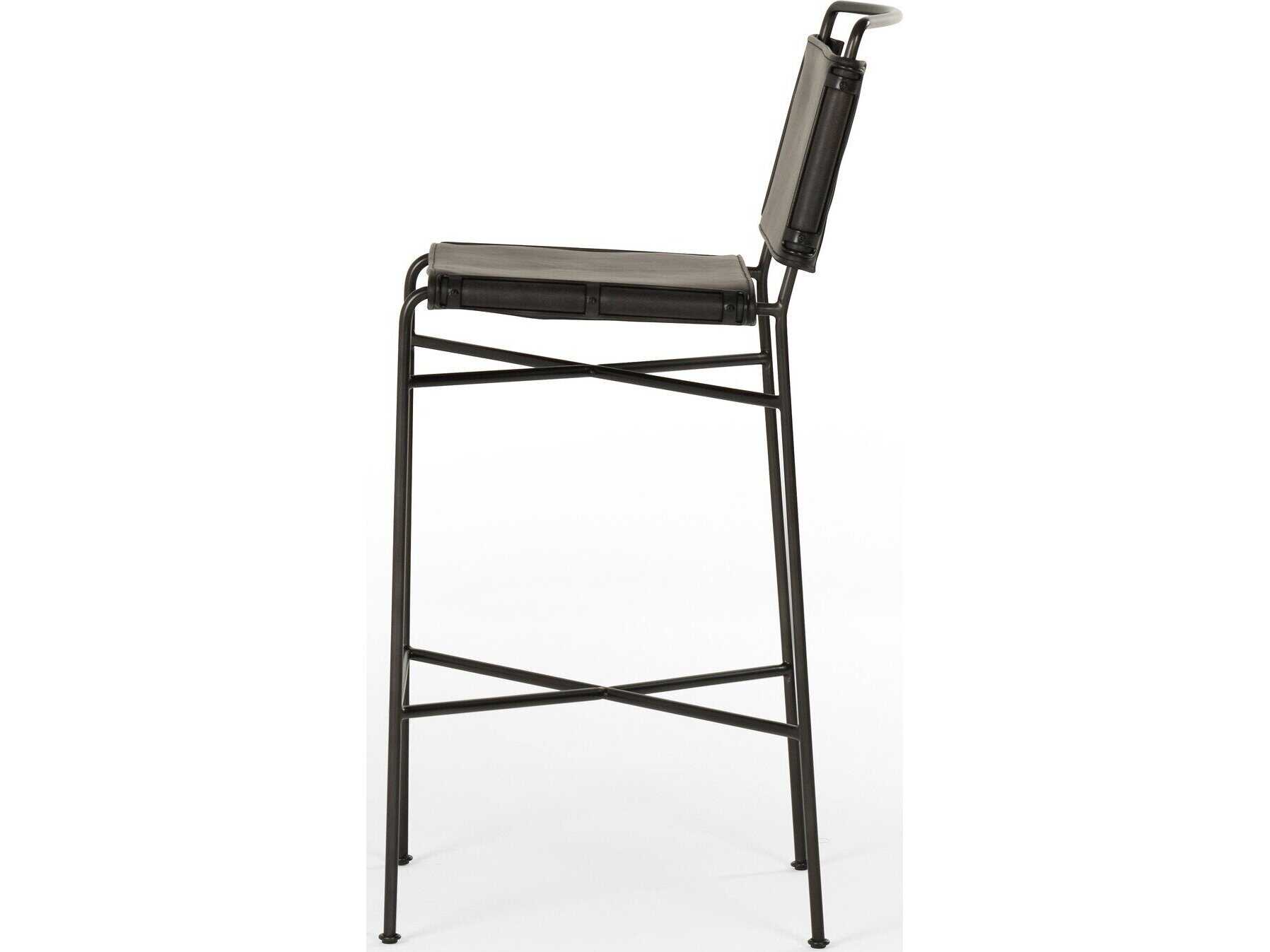 Four Hands Irondale Wharton Distressed Black Waxed Bar Stool