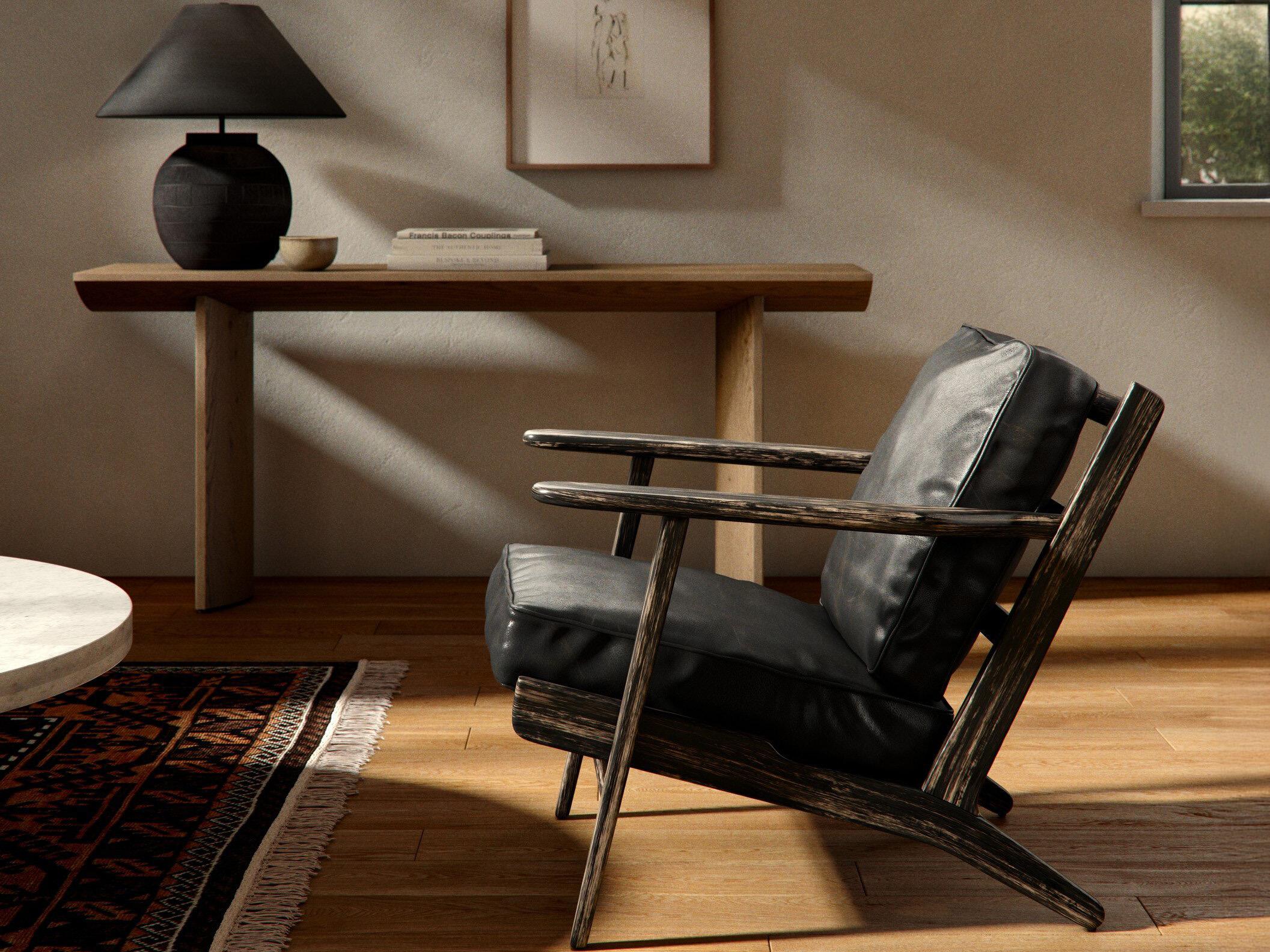 Four Hands Irondale Brooks Black Leather Accent Chair