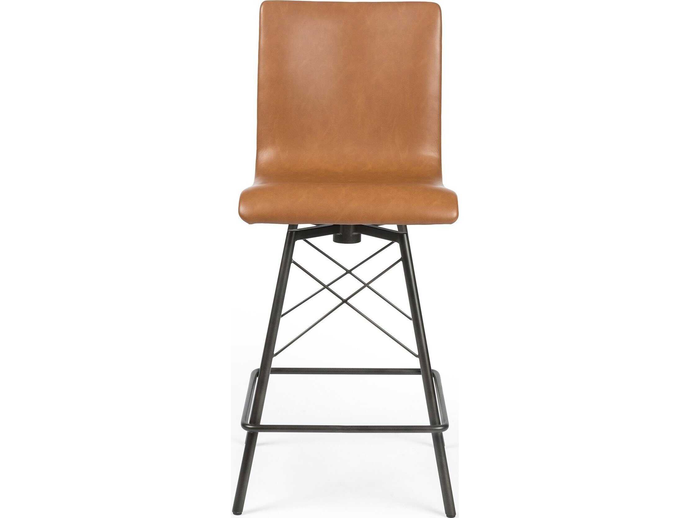 Four Hands Irondale Diaw Sierra Butterscotch Leather Swivel Counter Stool