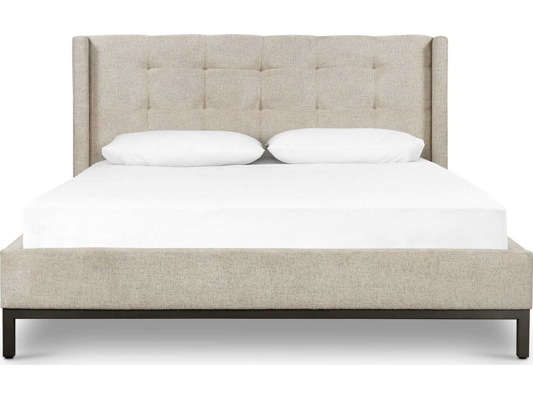Four Hands Easton Newhall Plushtone Linen Light Gunmetal White Upholstered Queen Platform Bed