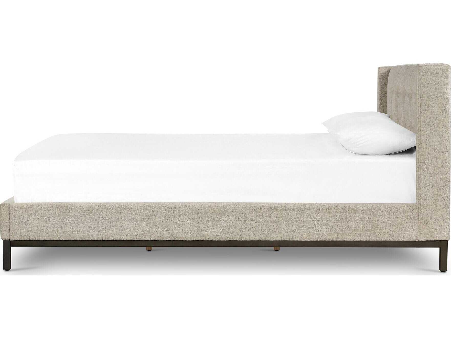 Four Hands Easton Newhall Plushtone Linen Light Gunmetal White Upholstered Queen Platform Bed