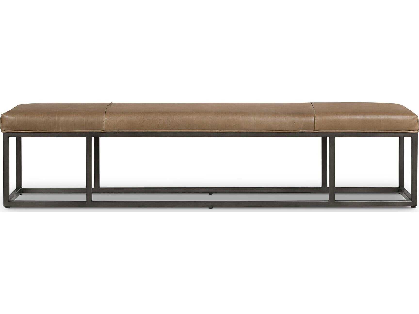 Four Hands Easton Dakota Warm Taupe Light Gunmetal Brown Leather Accent Bench