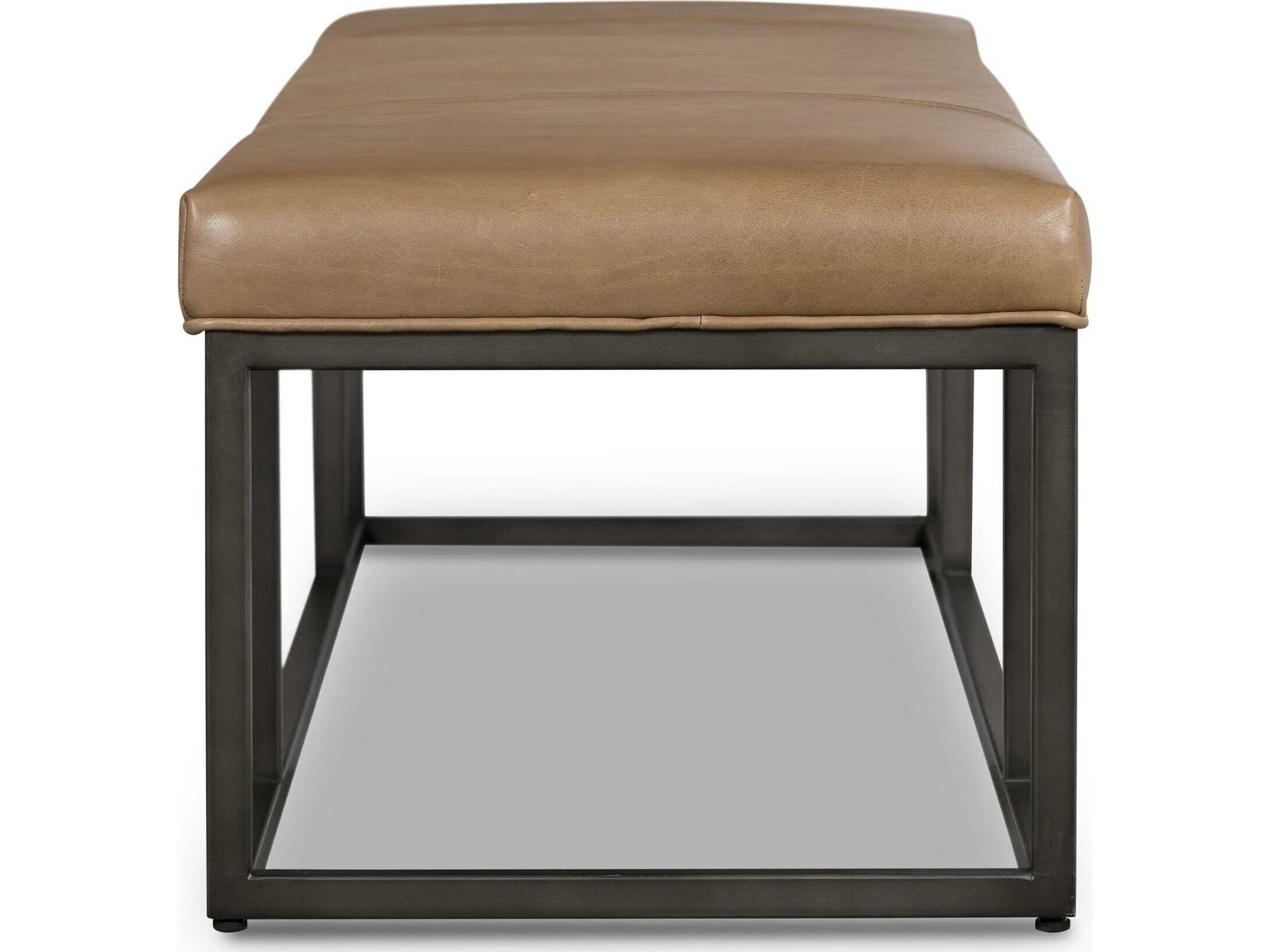 Four Hands Easton Dakota Warm Taupe Light Gunmetal Brown Leather Accent Bench