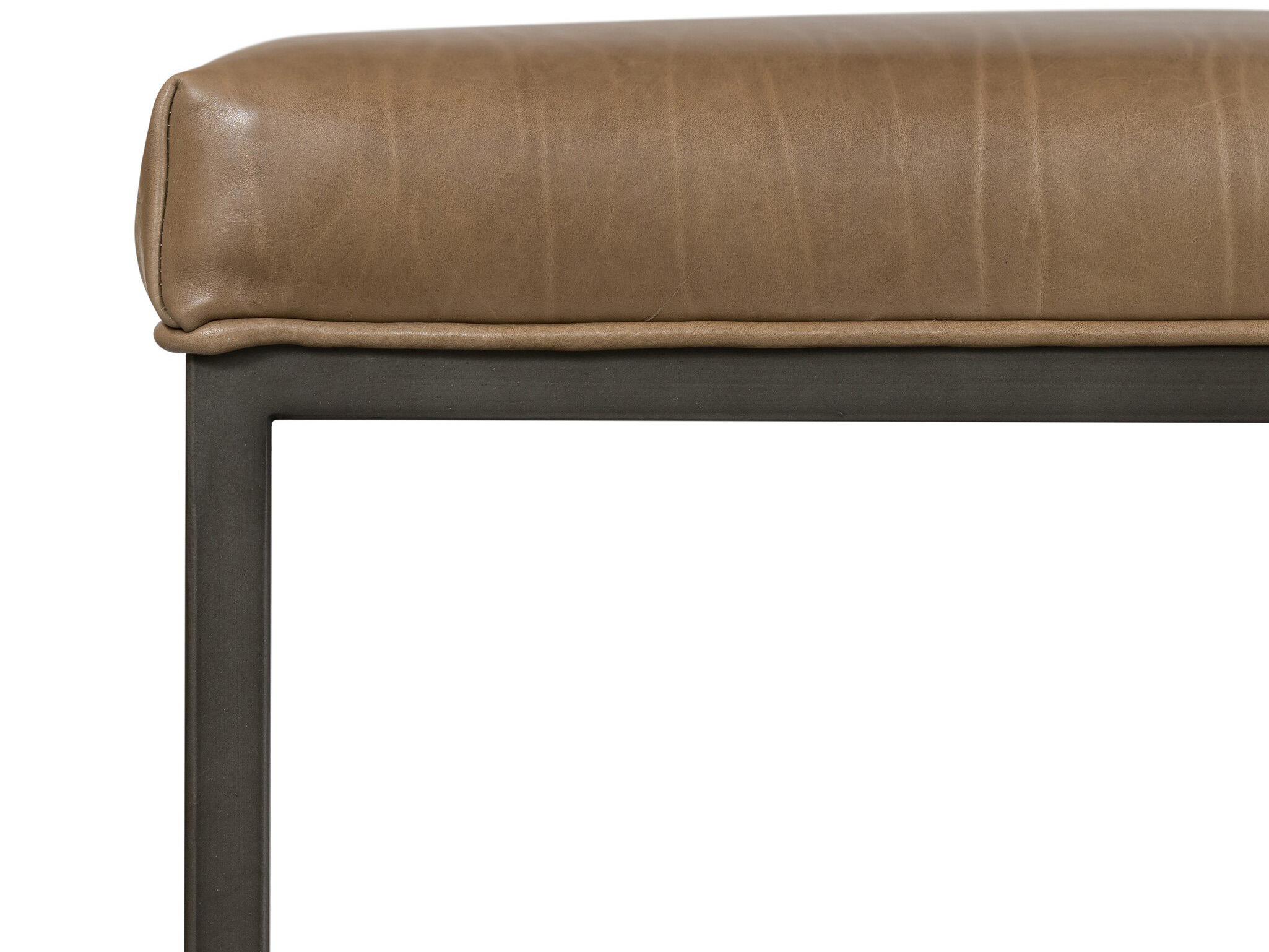 Four Hands Easton Dakota Warm Taupe Light Gunmetal Brown Leather Accent Bench