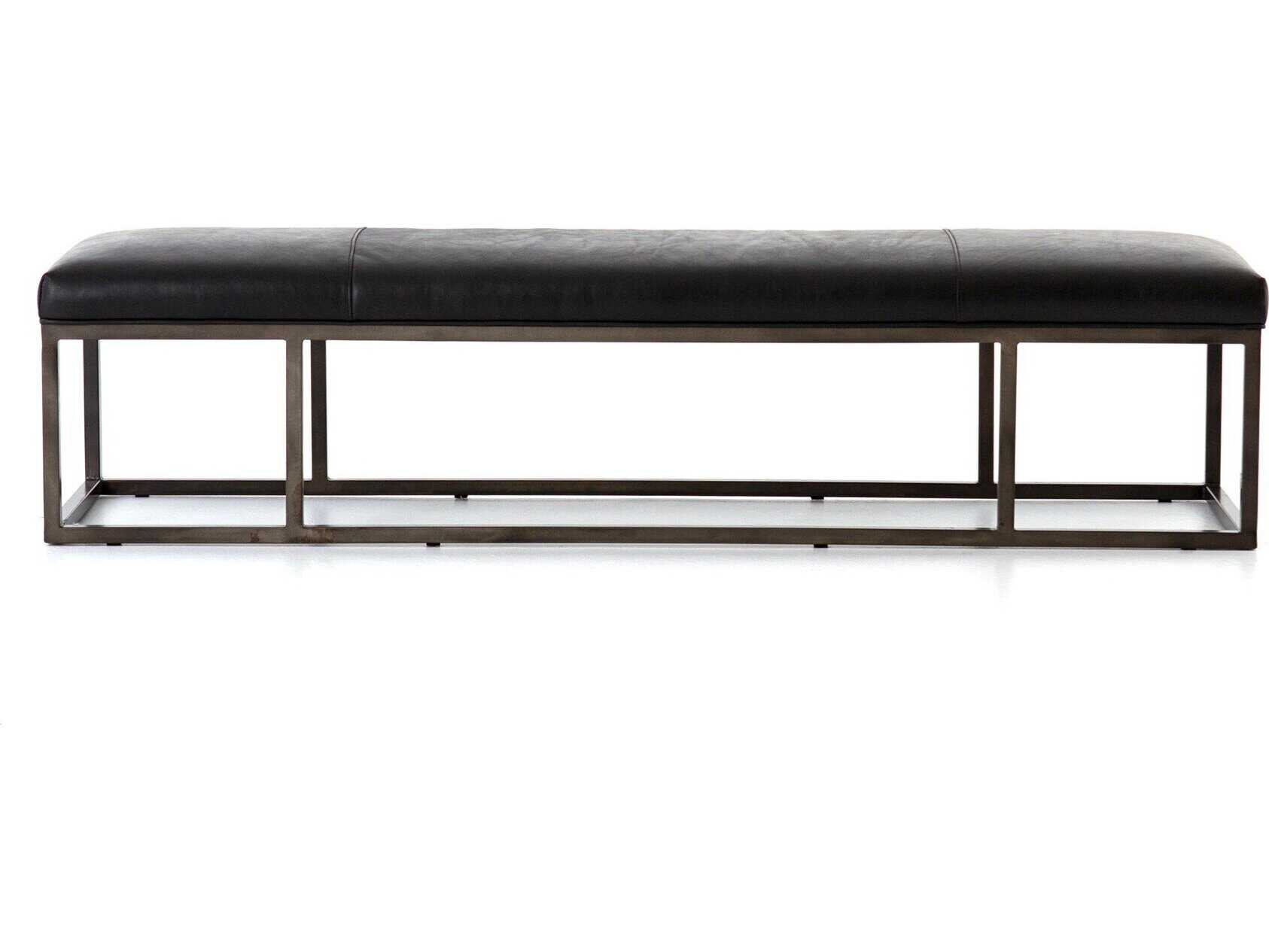 Four Hands Easton Black Leather Accent Bench