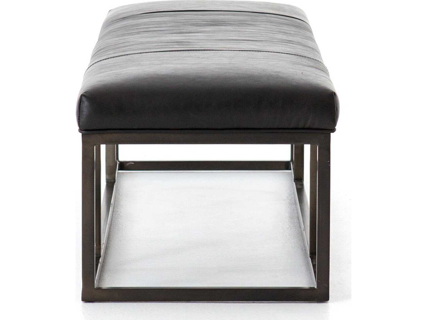 Four Hands Easton Black Leather Accent Bench