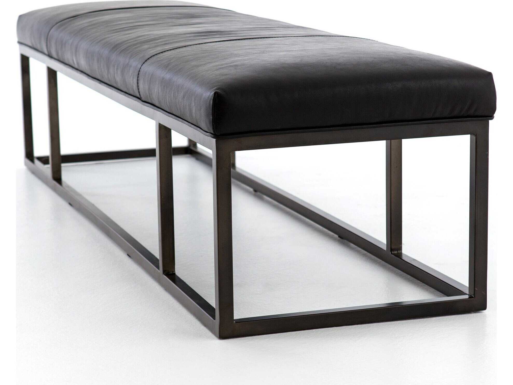 Four Hands Easton Black Leather Accent Bench