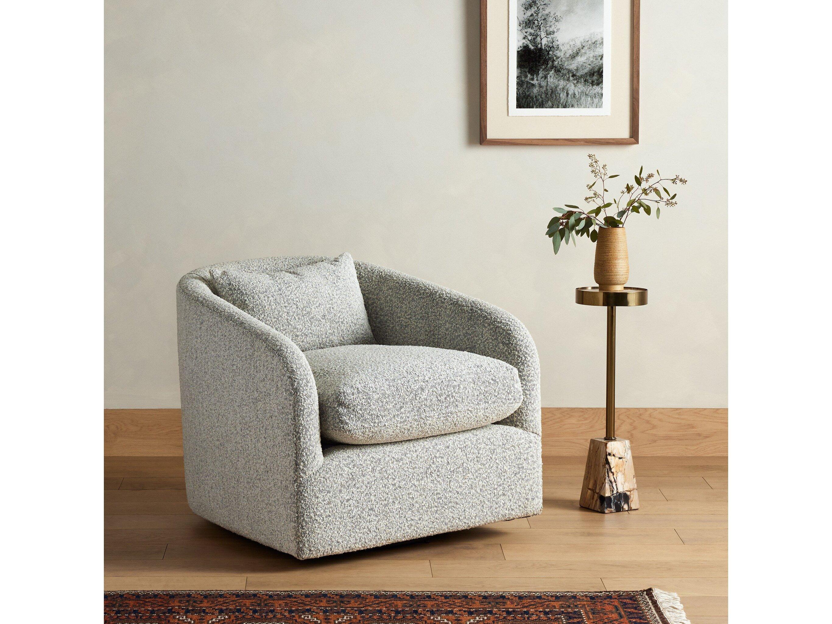 Four Hands Farrow Topanga Swivel Gray Fabric Accent Chair