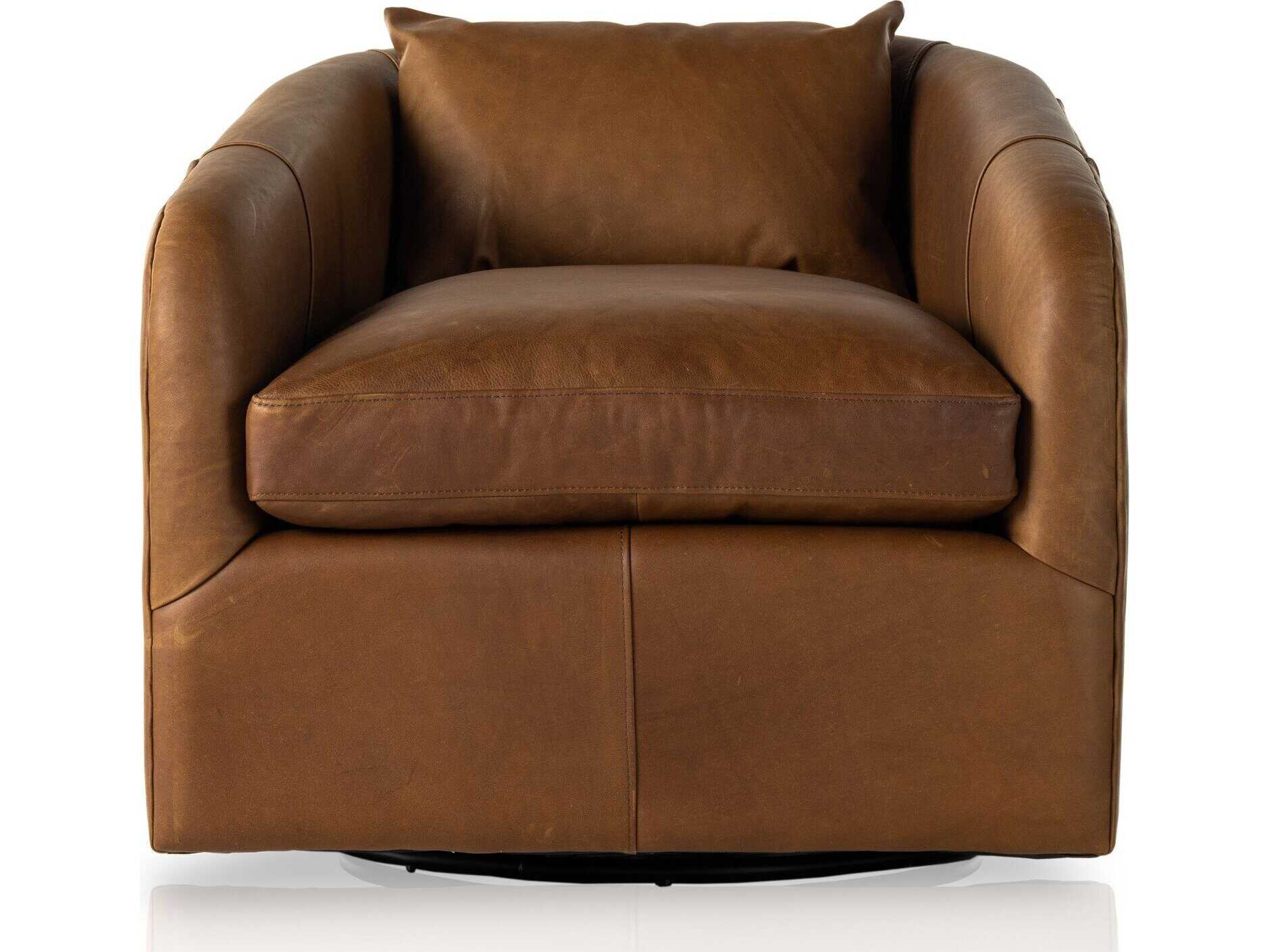 Four Hands Kensington Topanga Swivel Brown Leather Accent Chair