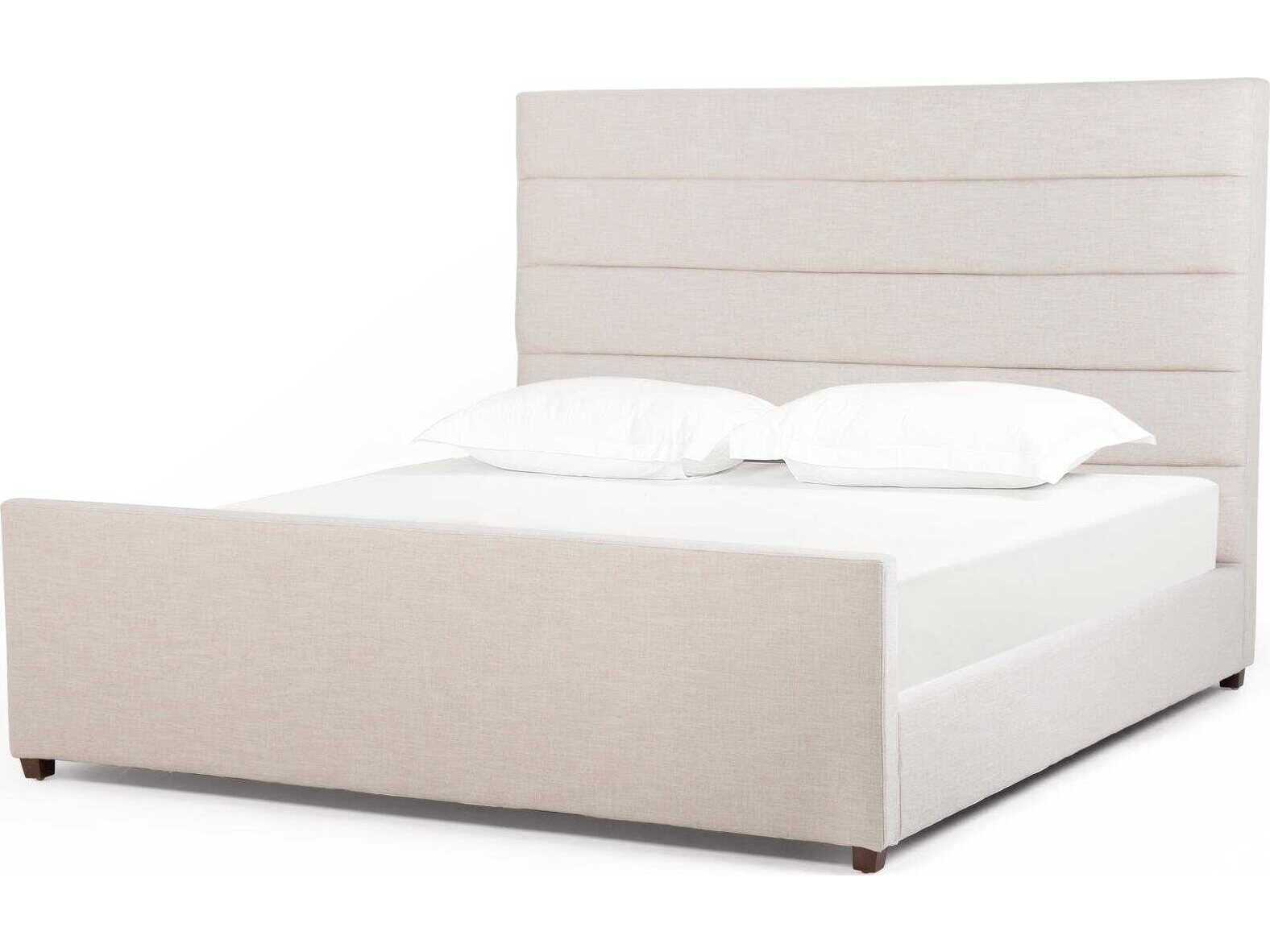 Four Hands Easton Daphne Cambric Ivory Almond White Parrawood Upholstered King Platform Bed