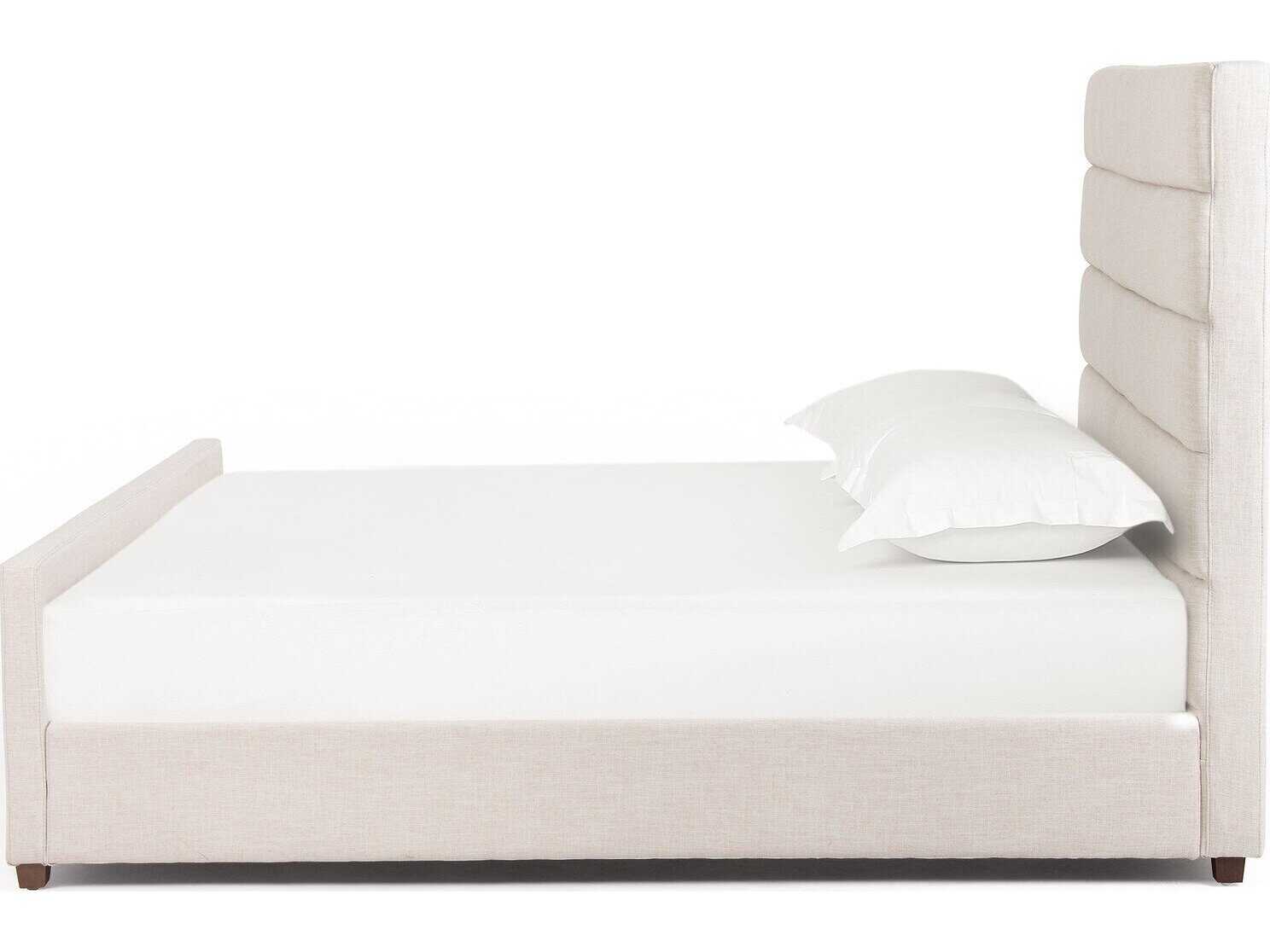 Four Hands Easton Daphne Cambric Ivory Almond White Parrawood Upholstered King Platform Bed