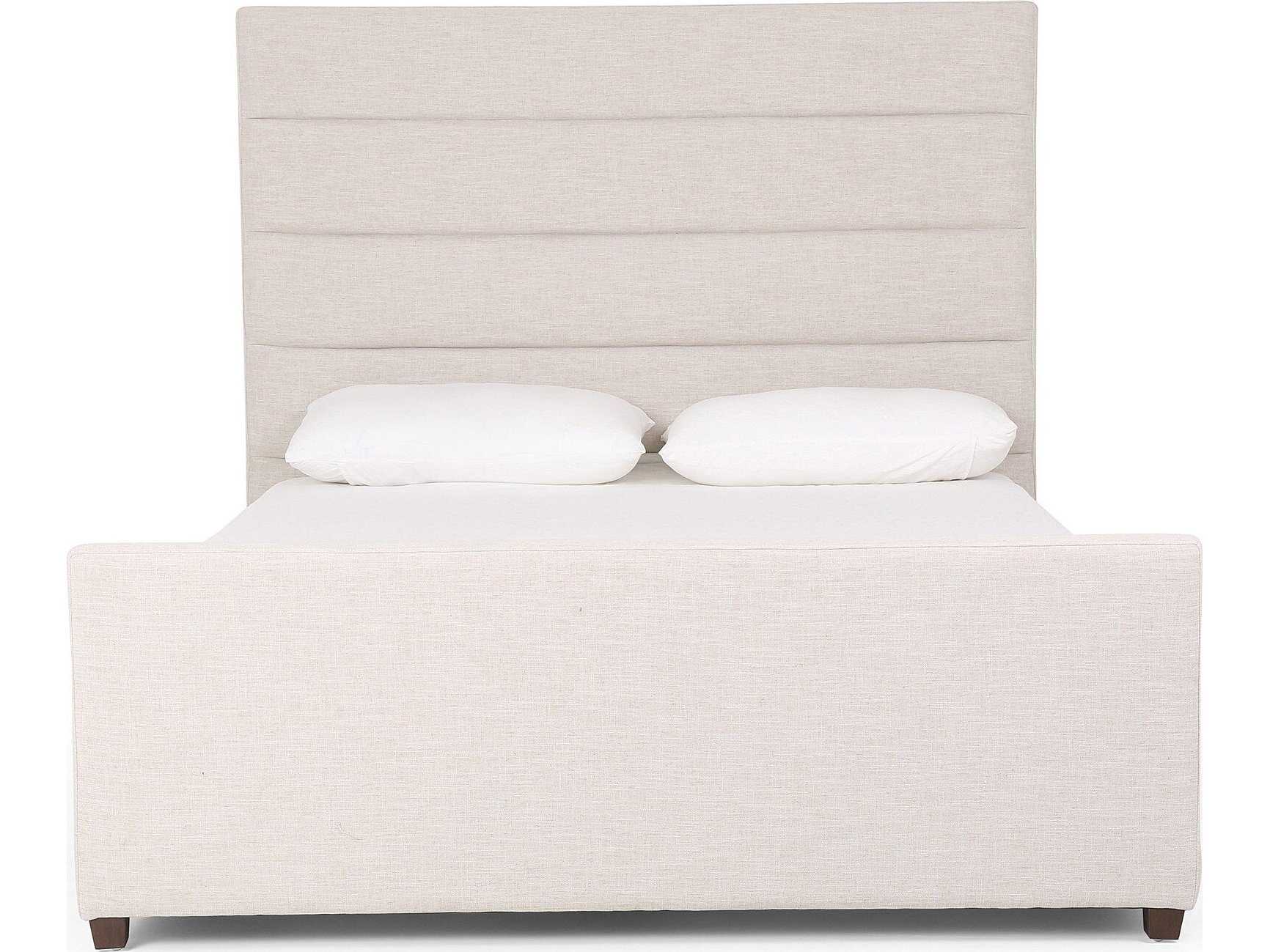 Four Hands Easton Daphne Cambric Ivory Almond White Parrawood Upholstered Queen Platform Bed