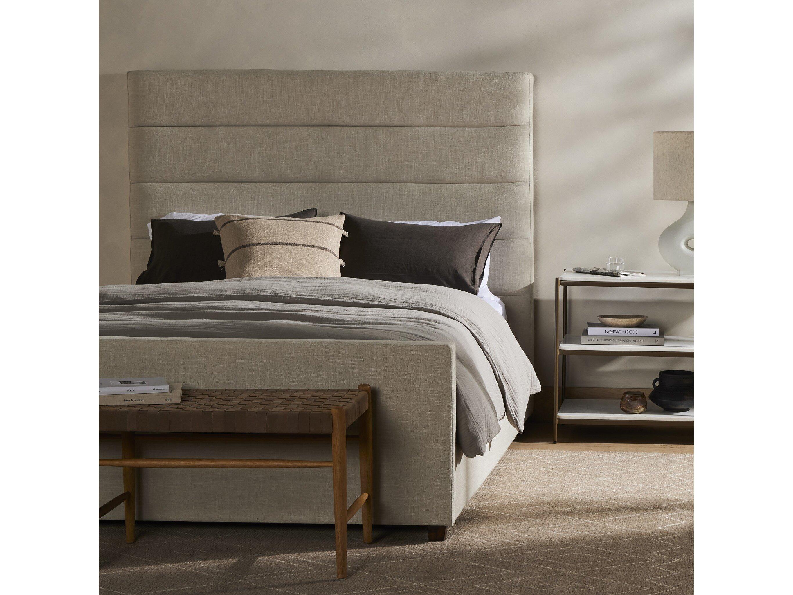 Four Hands Easton Daphne Cambric Ivory Almond White Parrawood Upholstered Queen Platform Bed