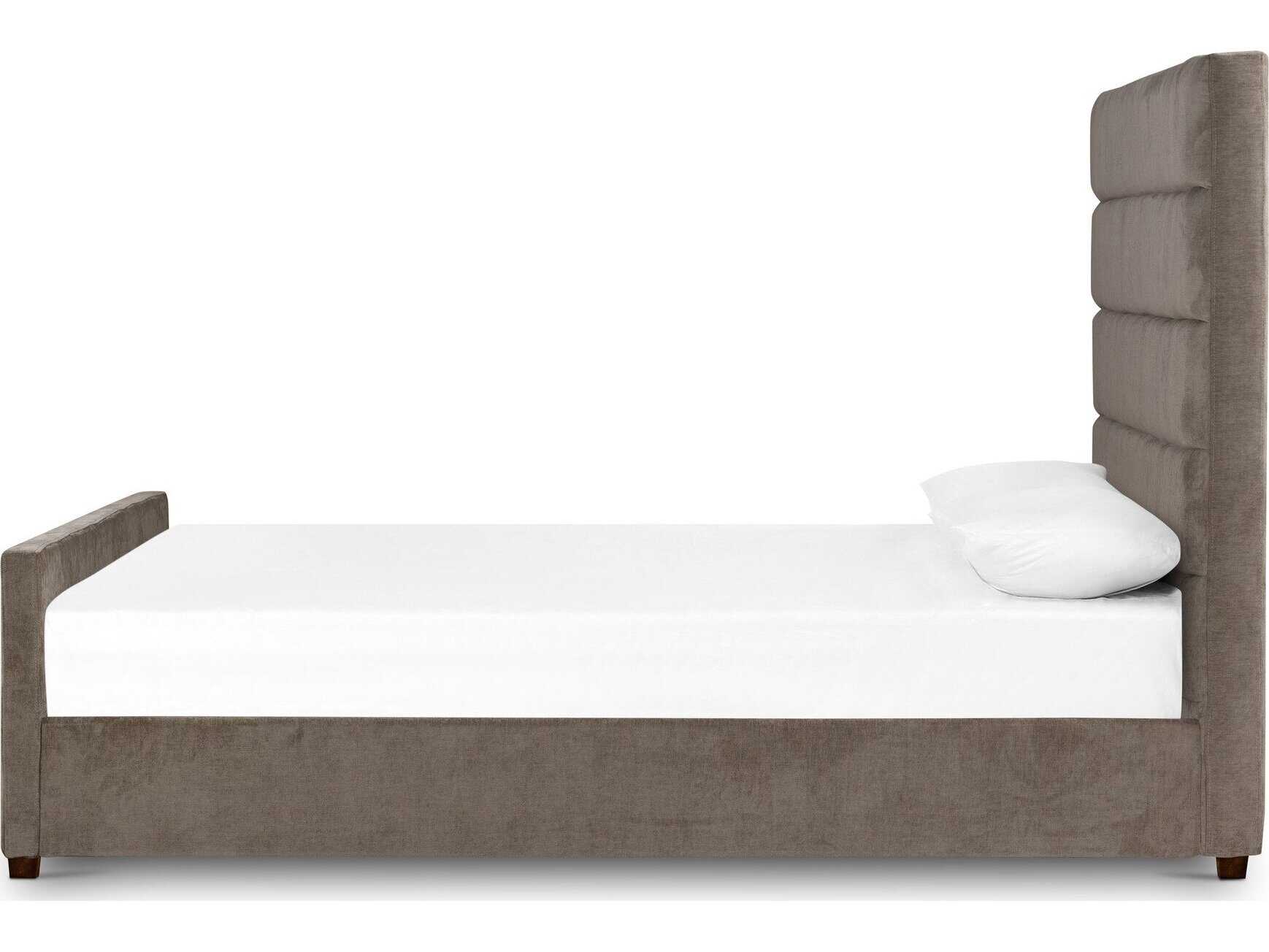 Four Hands Easton Daphne Sage Worn Velvet Almond Gray Parrawood Upholstered King Platform Bed