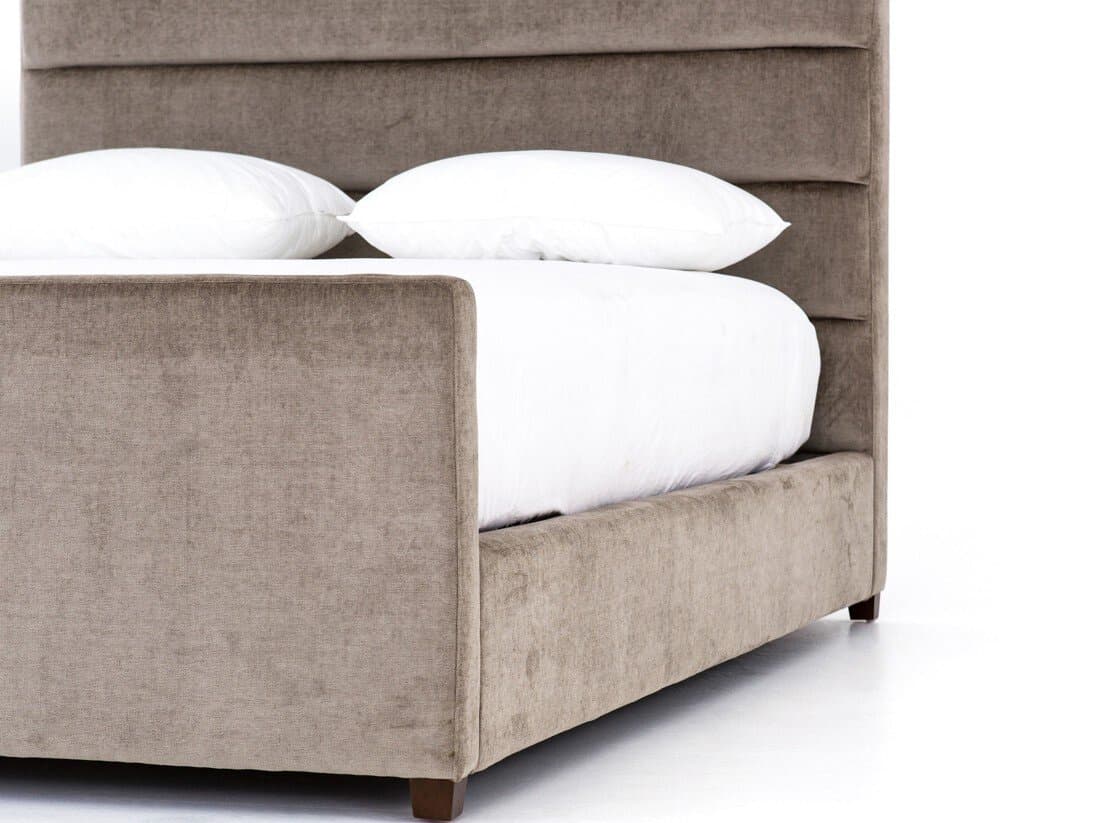 Four Hands Easton Daphne Sage Worn Velvet Almond Gray Parrawood Upholstered King Platform Bed