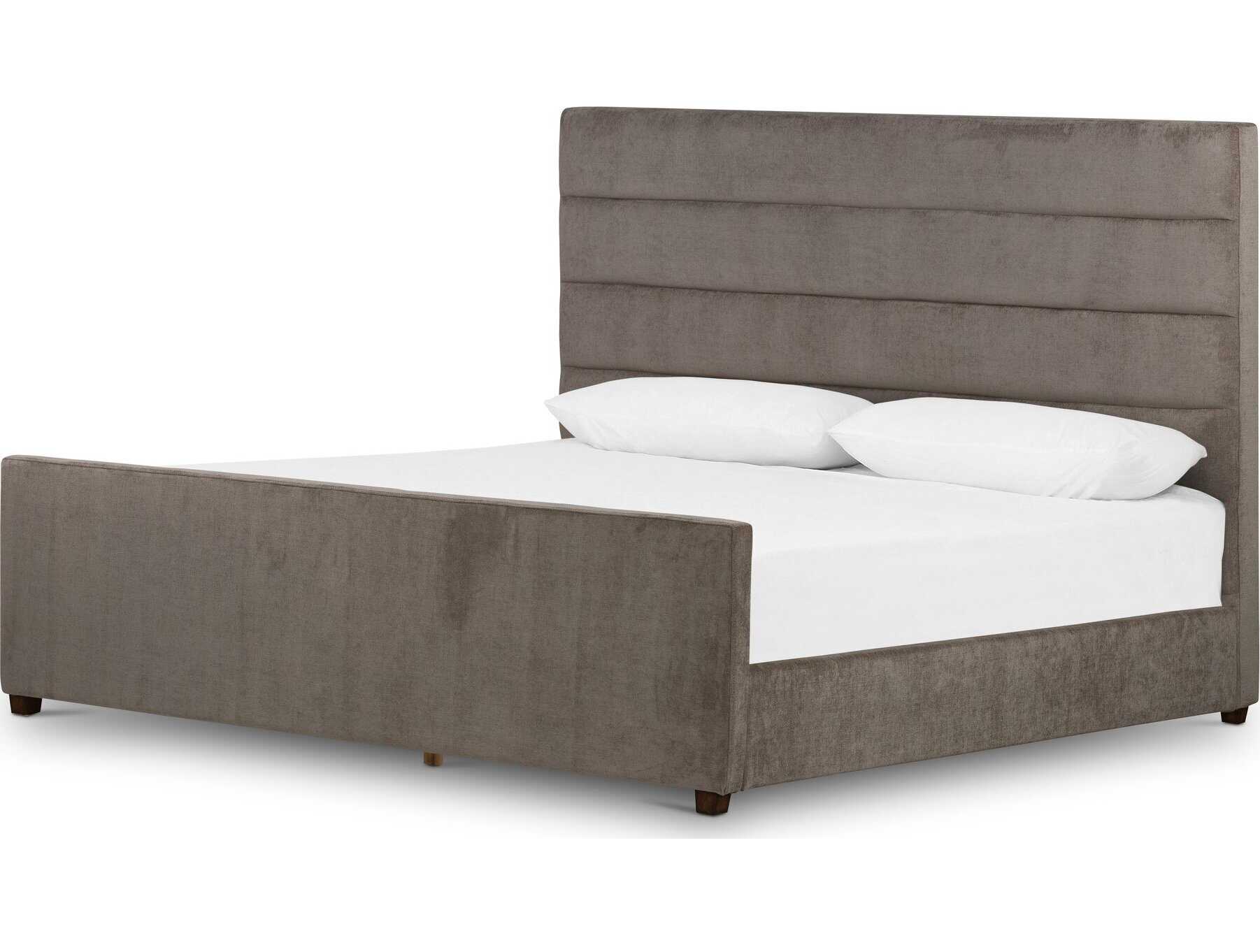 Four Hands Easton Daphne Sage Worn Velvet Almond Gray Parrawood Upholstered Queen Platform Bed