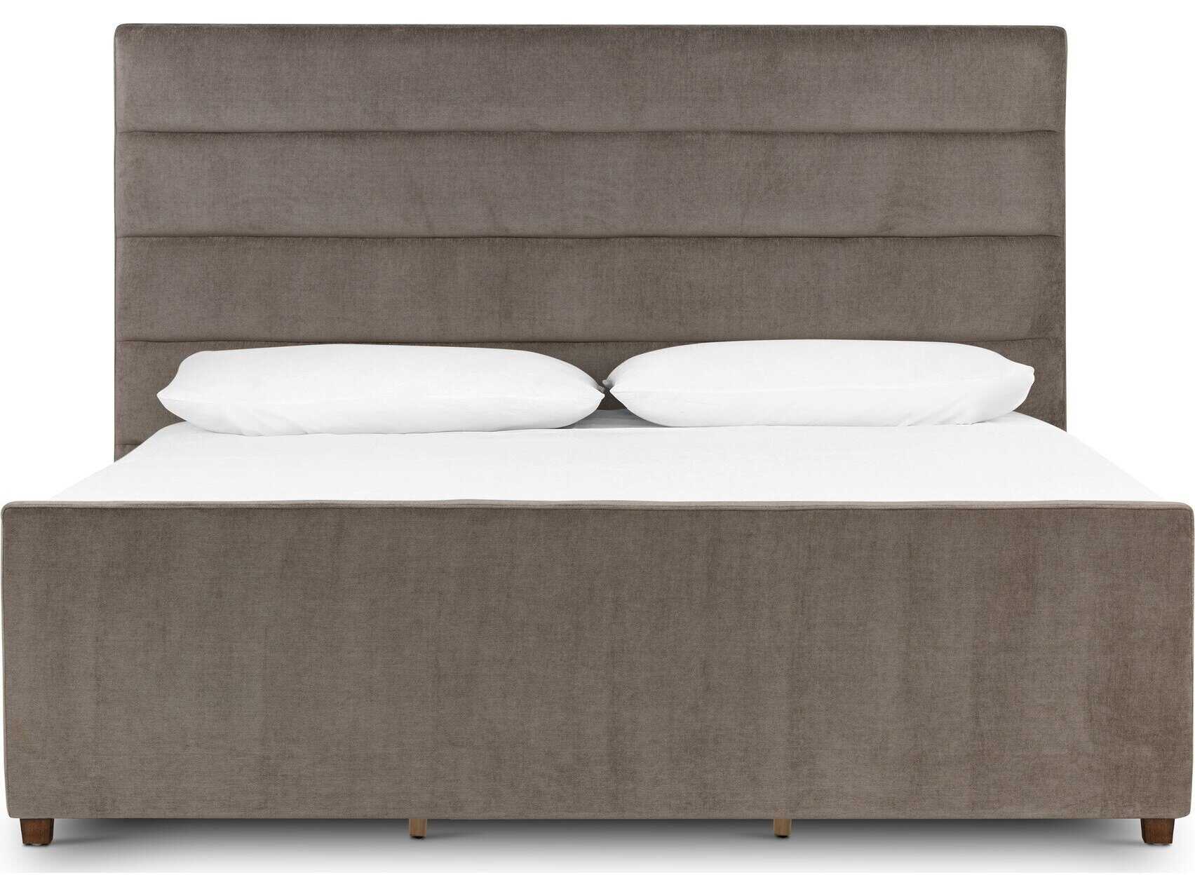 Four Hands Easton Daphne Sage Worn Velvet Almond Gray Parrawood Upholstered Queen Platform Bed