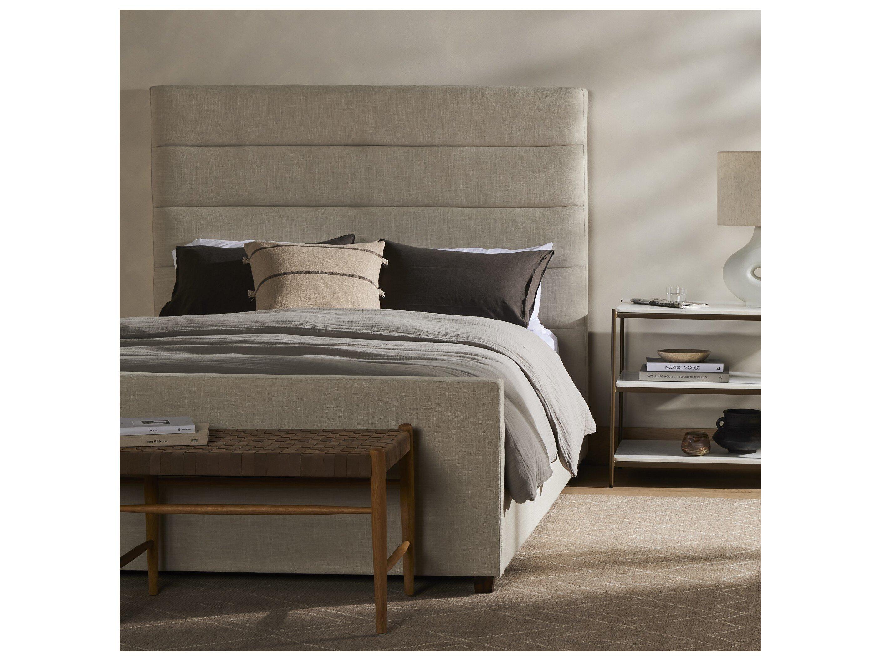 Four Hands Easton Beige Parrawood Upholstered California King Platform Bed