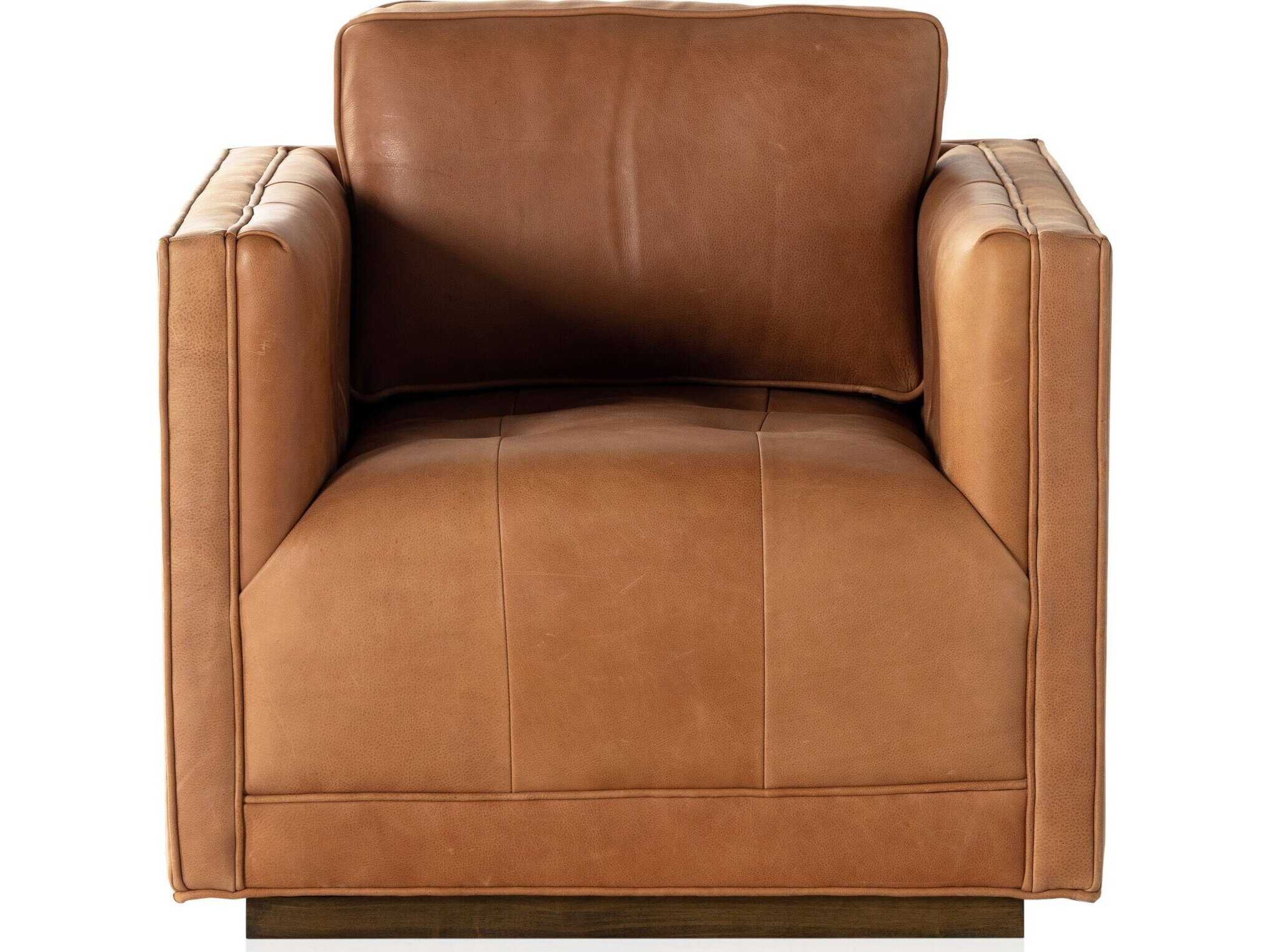 Four Hands Easton Kiera Swivel Brown Leather Accent Chair