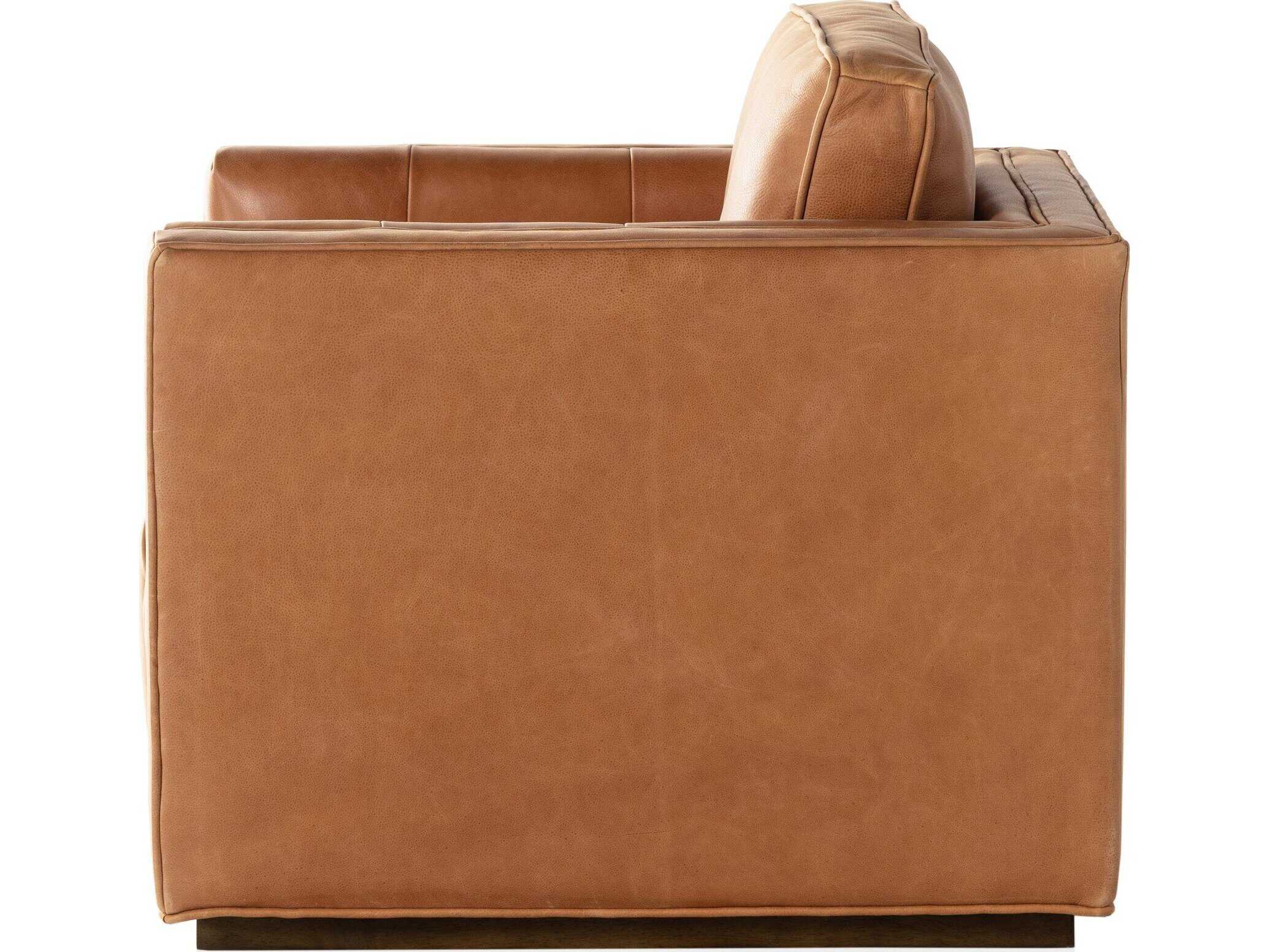 Four Hands Easton Kiera Swivel Brown Leather Accent Chair