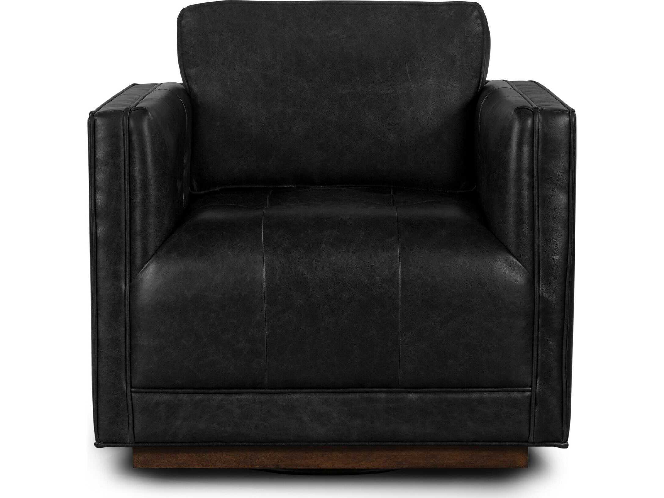 Four Hands Easton Kiera Swivel Black Leather Club Chair
