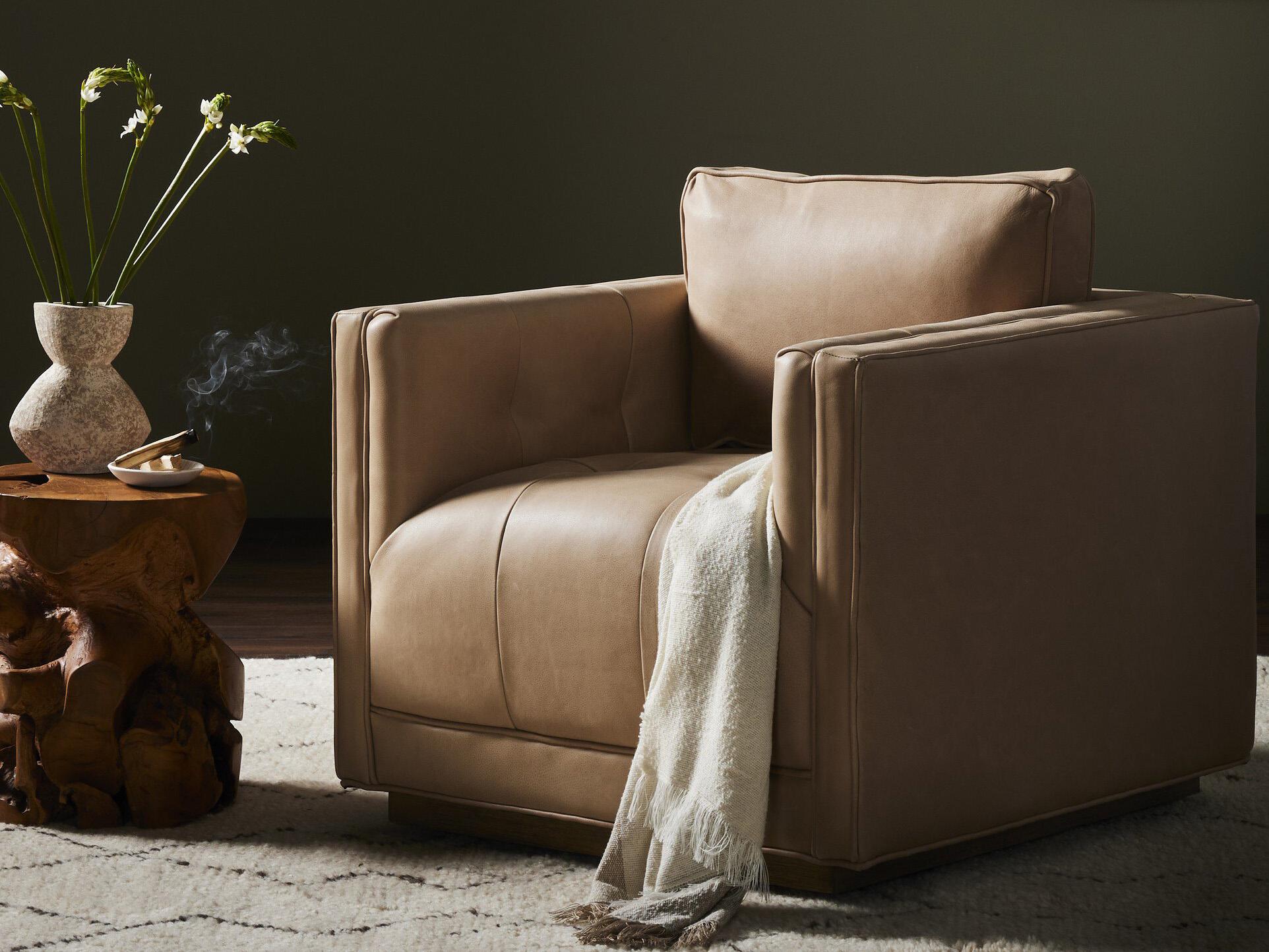 Four Hands Easton Kiera Swivel Tan Leather Club Chair