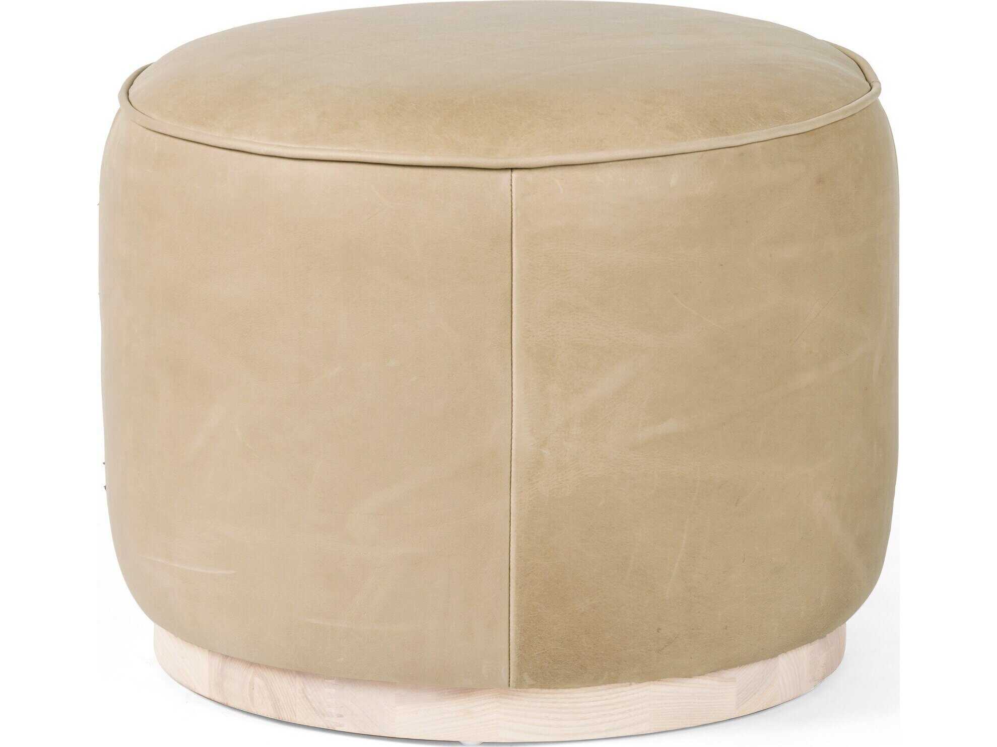 Four Hands Westgate Sinclair Harness Burlap Upholstered Round Ottoman
