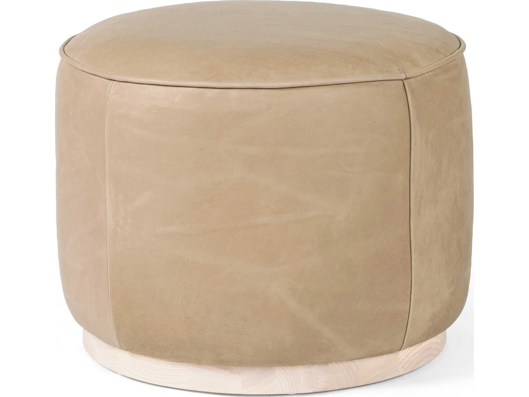 Four Hands Westgate Sinclair Harness Burlap Upholstered Round Ottoman