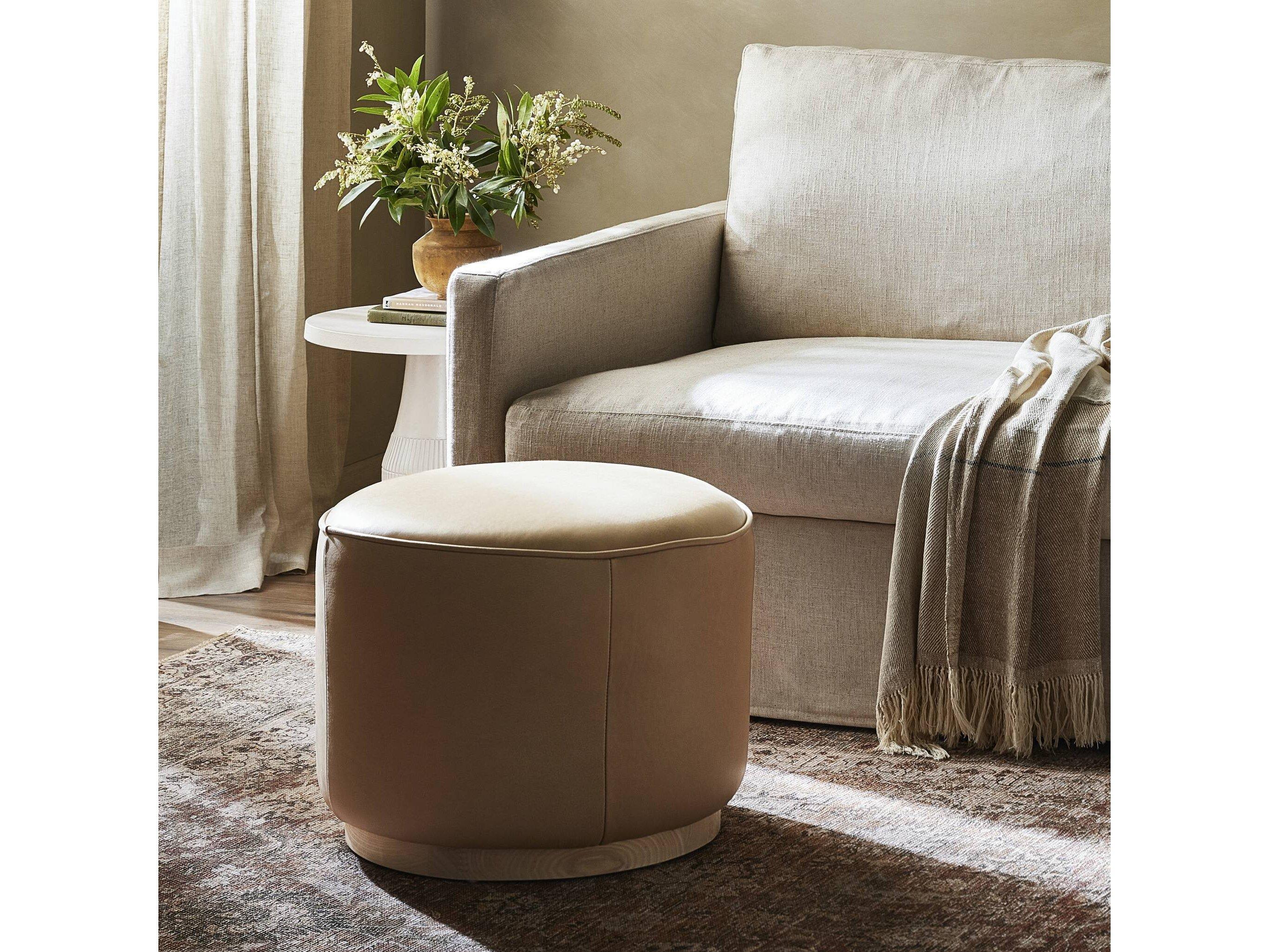 Four Hands Westgate Sinclair Harness Burlap Upholstered Round Ottoman