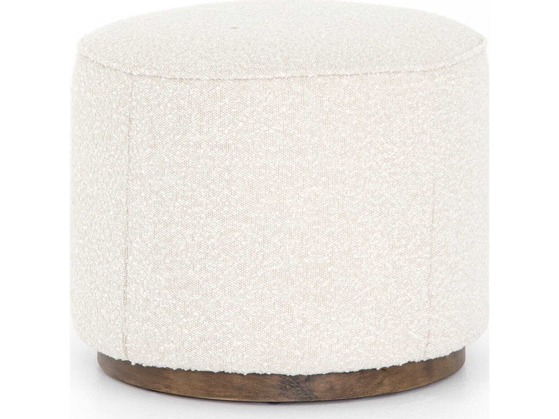 Four Hands Sinclair Westgate Distressed Natural Knoll White Upholstered Ottoman