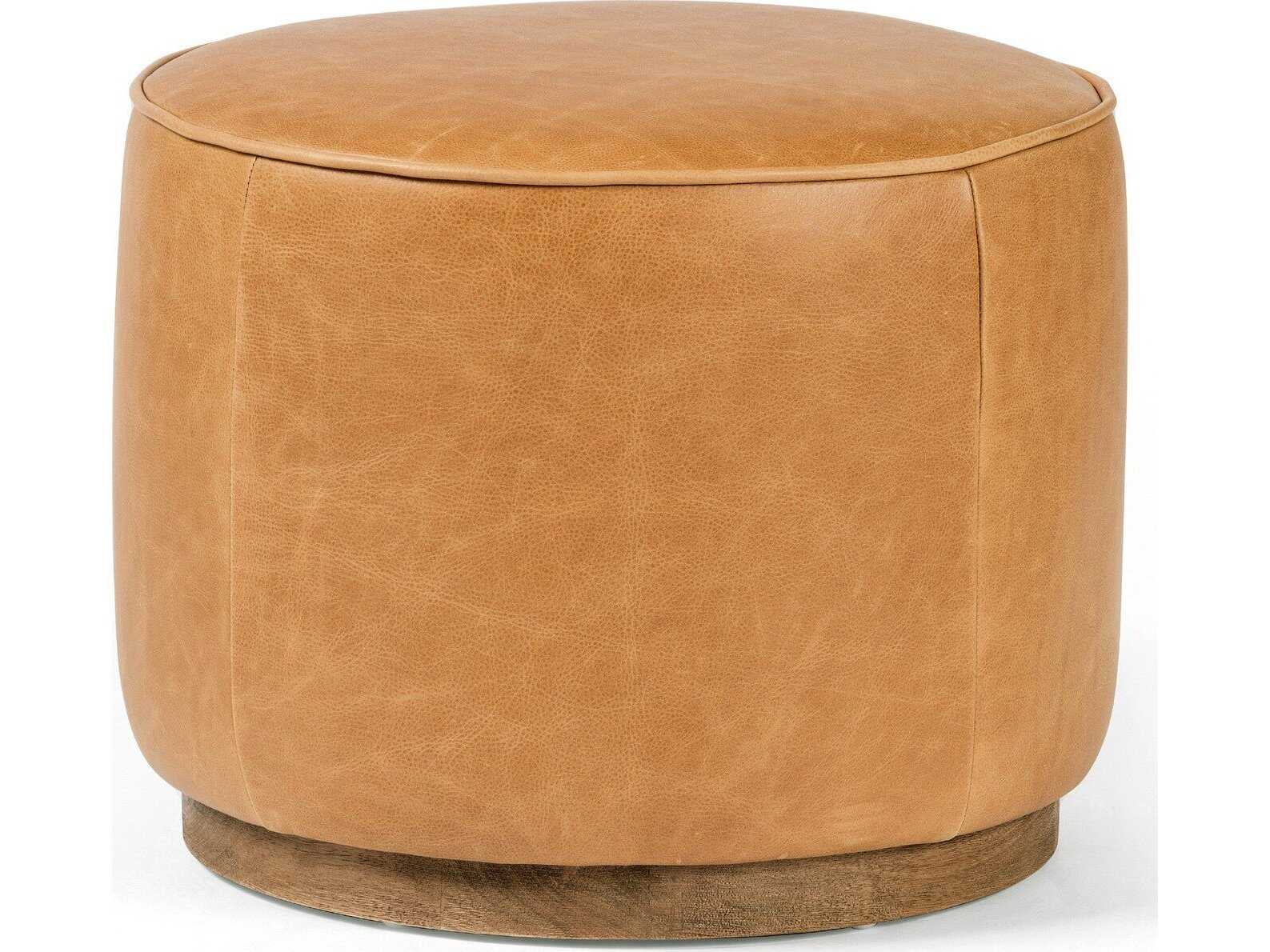 Four Hands Sinclair Westgate Distressed Natural Palermo Butterscotch Brown Leather Ottoman