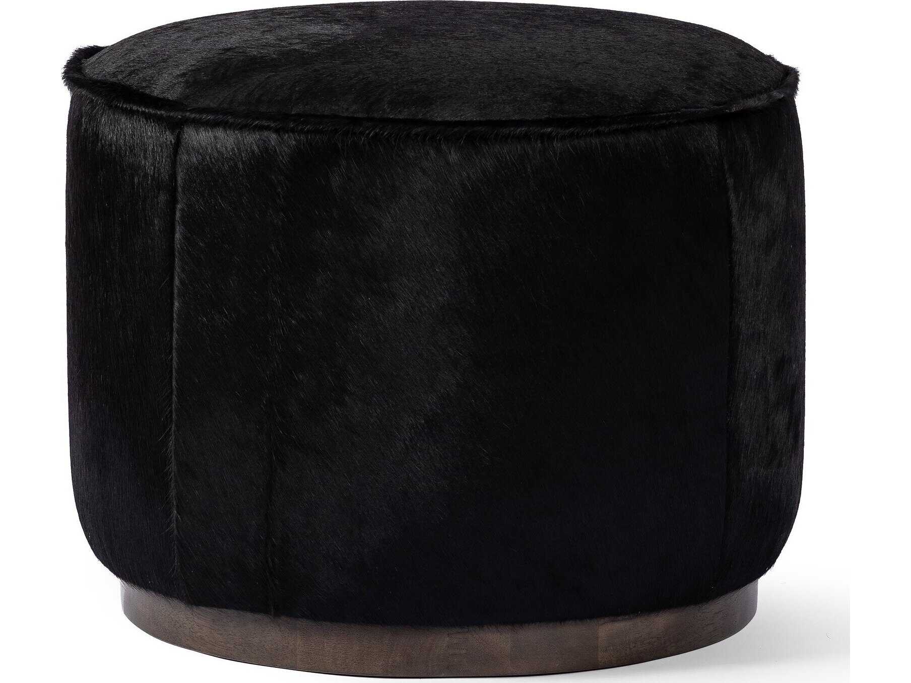 Four Hands Westgate Sinclair Dark Hair on Hide Leather Round Ottoman